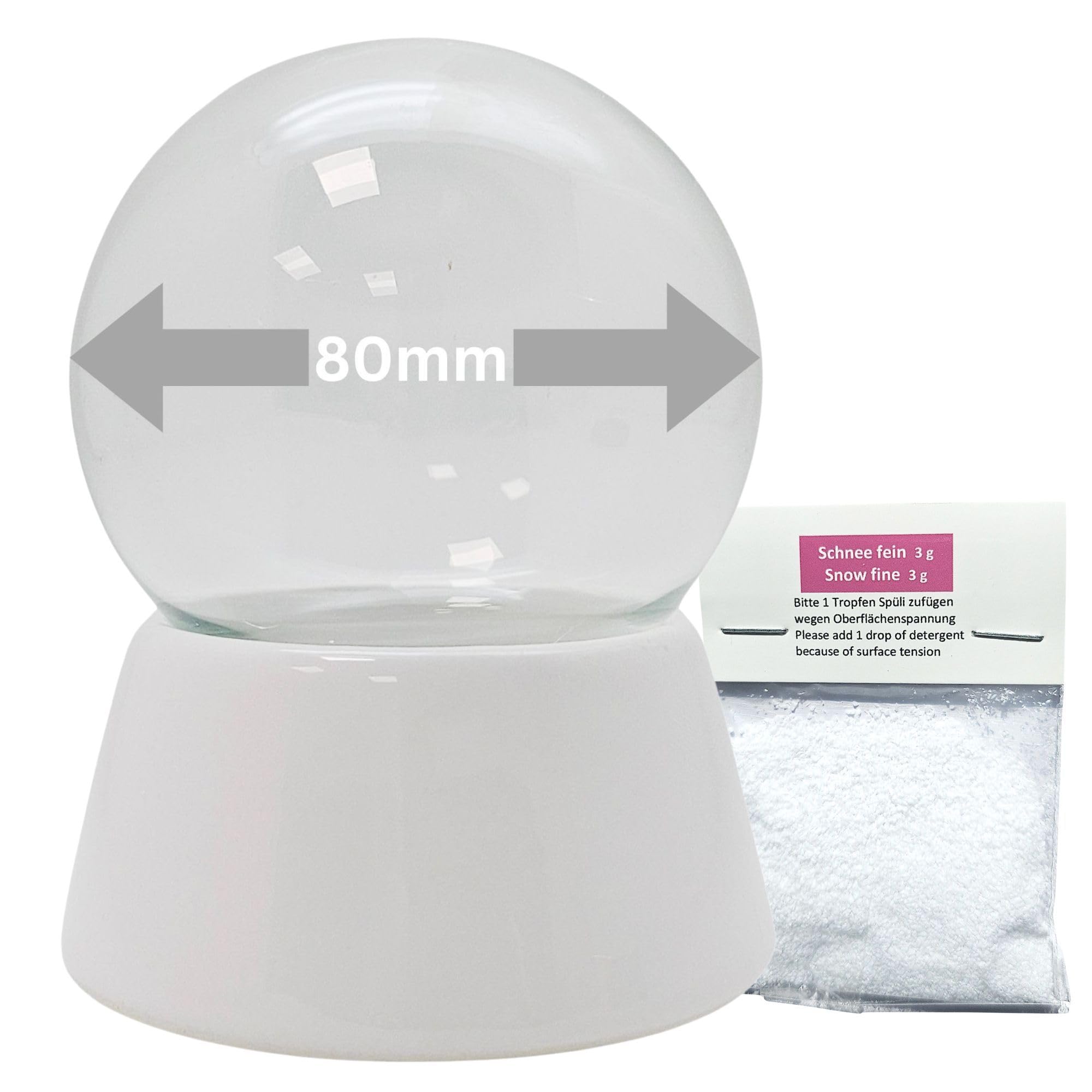 40019/80 mm, snow globe with glass ball and porcelain base
