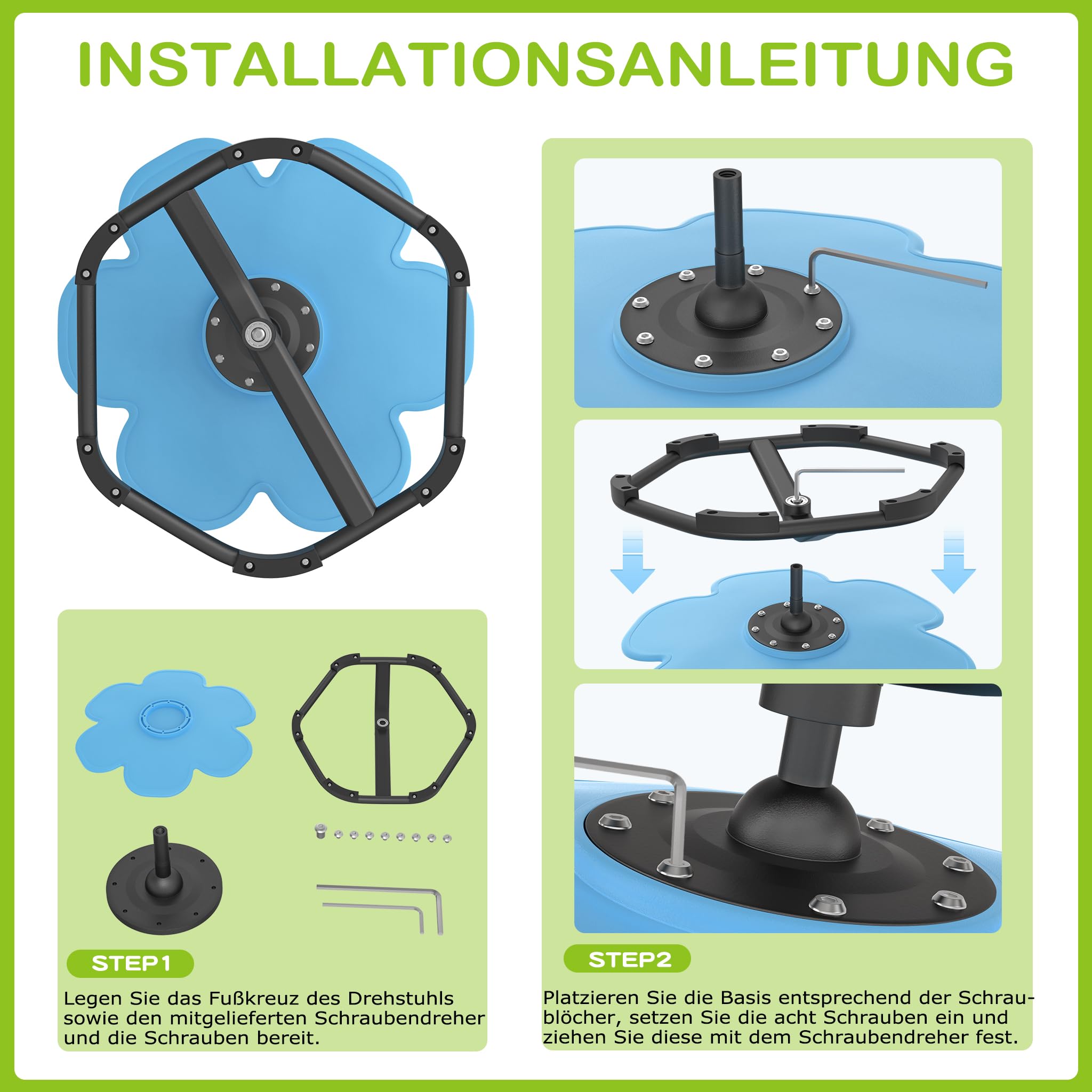 XMTECH Kinder Karussell-Drehstuhl, Blütenform Balance-Sitz mit Rutschfesten Gummipads–360° Drehbarer Balance-Hocker für Kinder, Fördert Sensorische Entwicklung, Gleichgewicht & Koordination, Hellblau