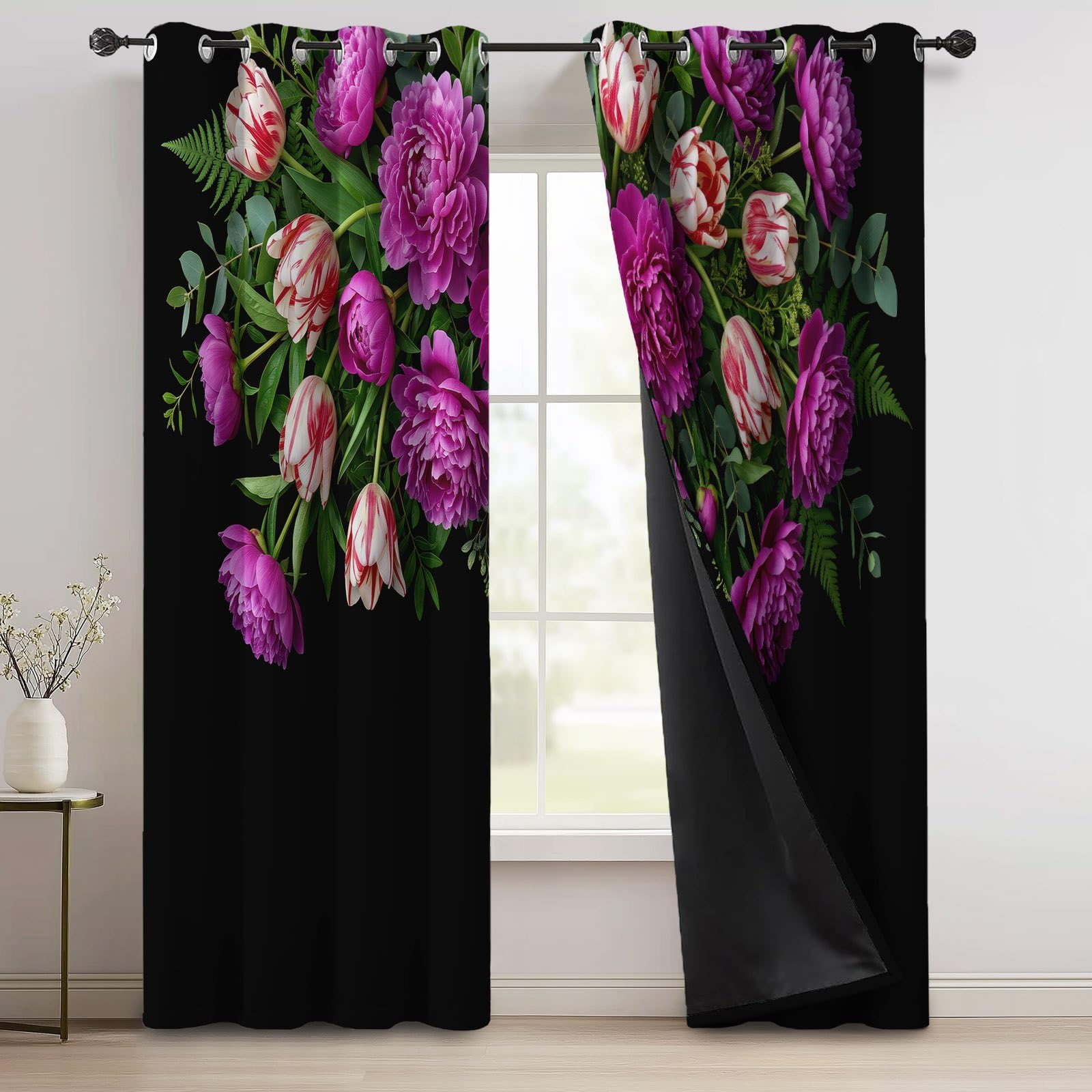 Tende oscuranti viola verde, floreali in campagna, stampa fotografica botanica, fiori tenda oscurante, per camera da letto, soggiorno, cucina, decorazione finestra, isolamento termico, 2 pannelli 140