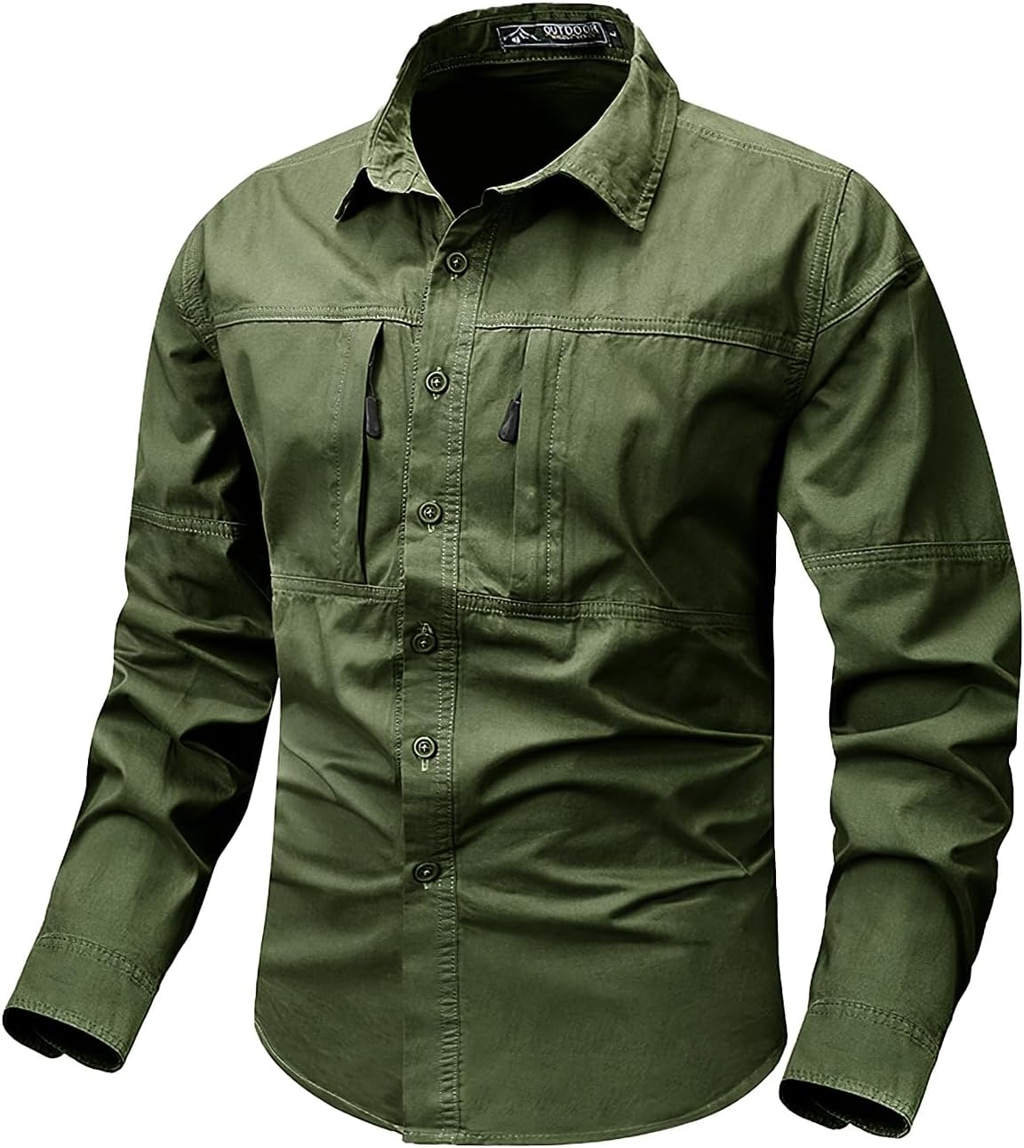 Eisctnd Men's Long Sleeve Tactical Work Shirts, Outdoor Casual Button Down Shirt with Zipper Pockets for Hiking, Safari