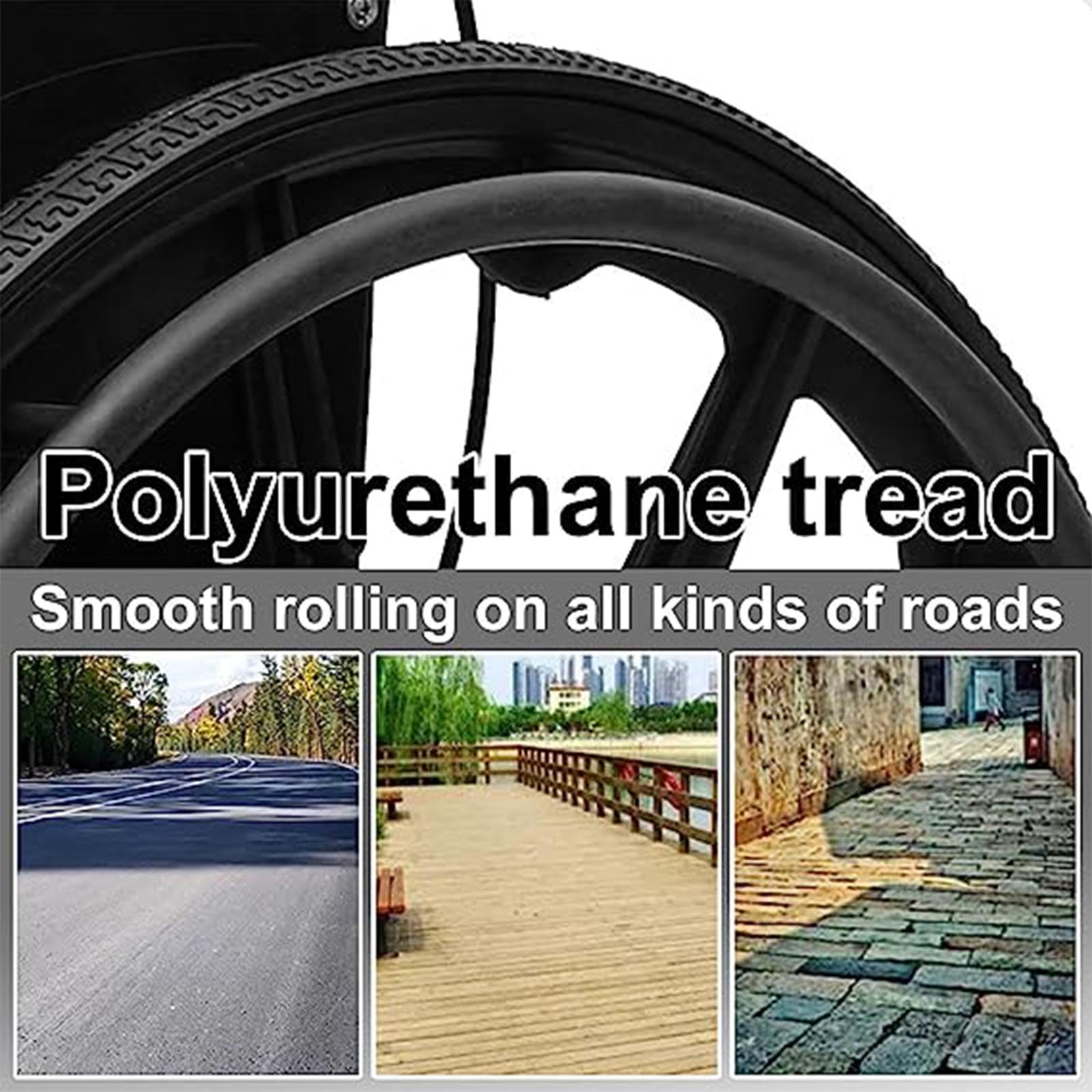 2er-Set Rollstuhlrad, Polyurethan-Vollreifen Hintere Rollstuhlradbaugruppe, 20/22/24 Zoll Rollstuhl-Hinterrad, Integral geformtes Rad für alle Arten von Rollstühlen,Schwarz,20in(51cm)*13/8