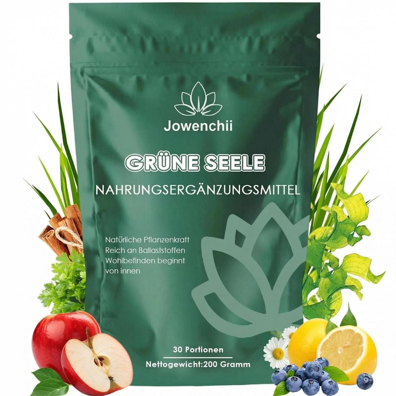 Grüne Entgiftungspulver, 200g Grüner Pulver, Superfood Pulver Helfer, Greens Pulver helfer, Pflanzenpulver mit Matcha, Gerstengras, Heidelbeeren, Rich in Macronutrients, Micronutrients & Fiber