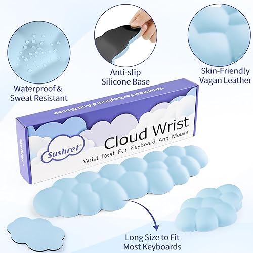 Miniatura 5 de Cloud Reposamuñecas para Teclado, Juego de Almohadilla para Muñeca de Teclado Cloud con Espuma de Memoria de Cuero PU, Lindo Reposabrazos para 07