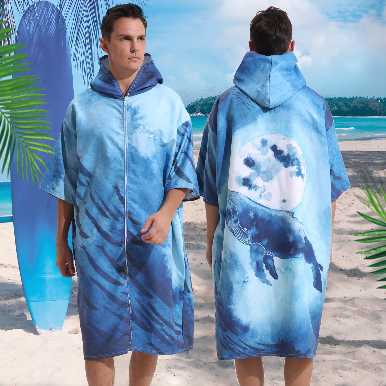 Poncho Surf ad Asciugatura Rapida, Asciugamano da Spiaggia, Poncho Surf Microfibra Cappuccio per Adulti Asciugamano per Cambio Asciugamano per Accappatoio Coperta Poncho,Blue-110 * 80CM