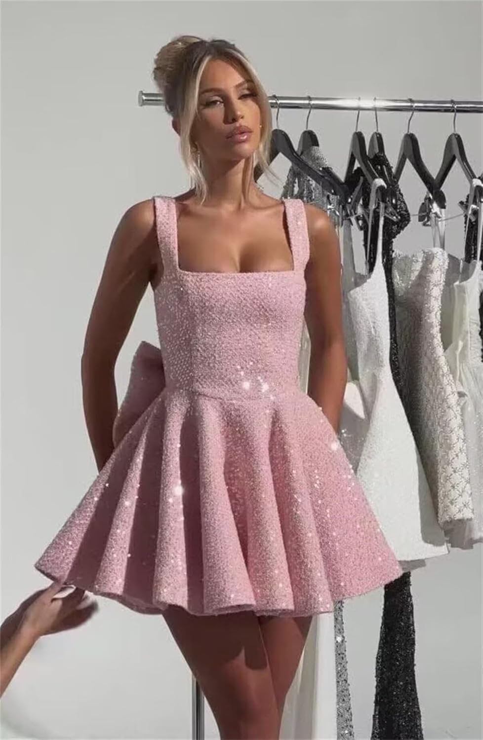 Sequin Homecoming Dresses for Teens 2025 Sparkly Graduation Prom Party Gown Cocktail Party Dresses with Bow