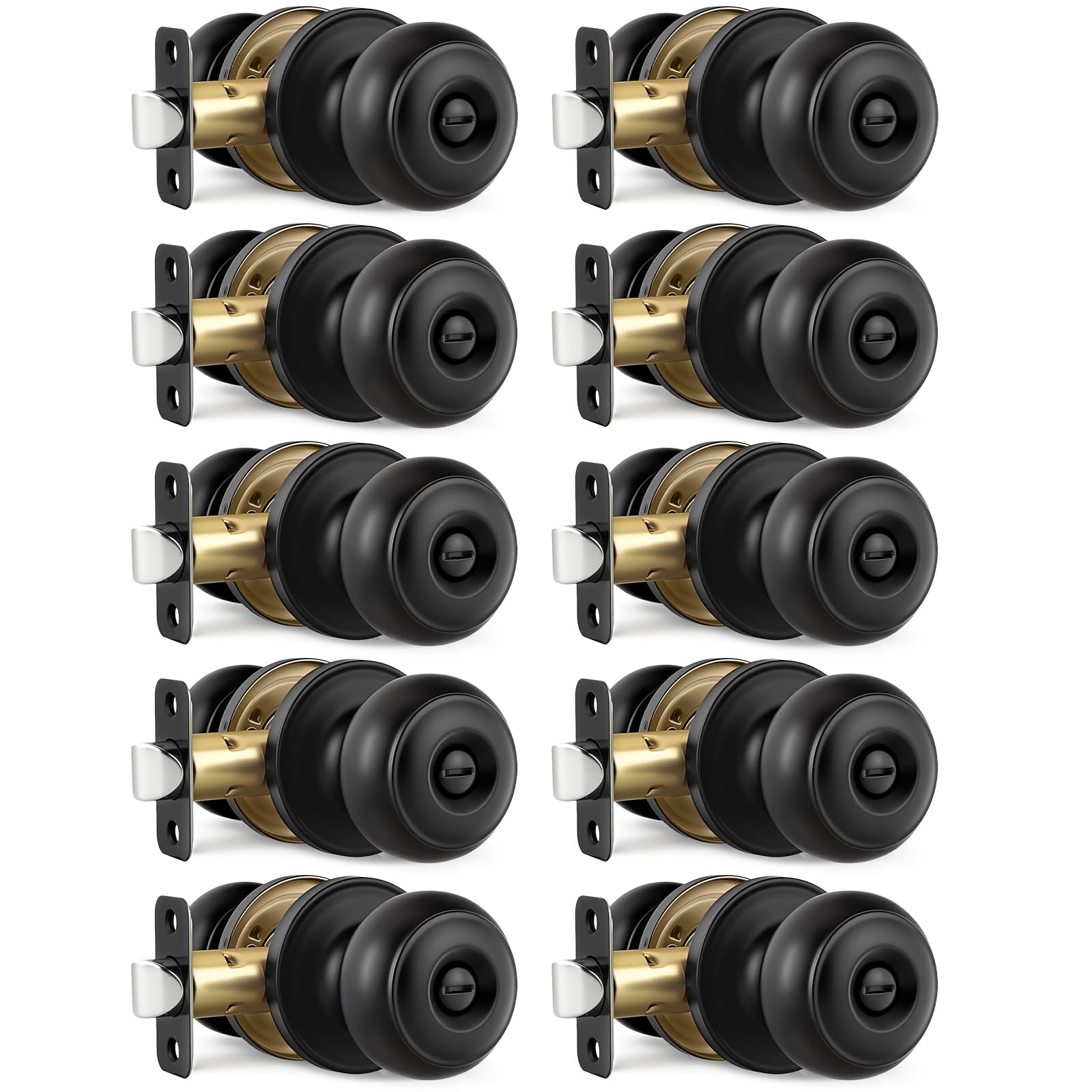 Black Door Knobs, 10 Pack Privacy Door Knobs Interior