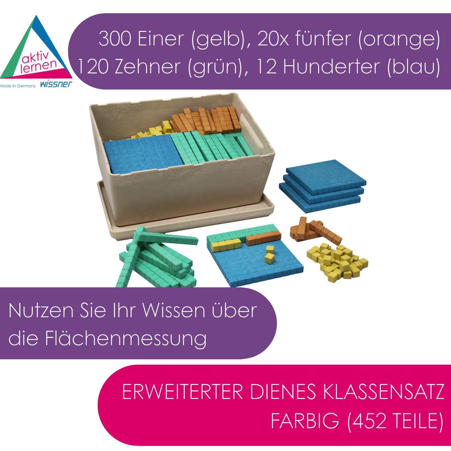 WISSNER® RE-Wood Farbiger Dienes Klassensatz (452 Teile) – Lernspielzeug
