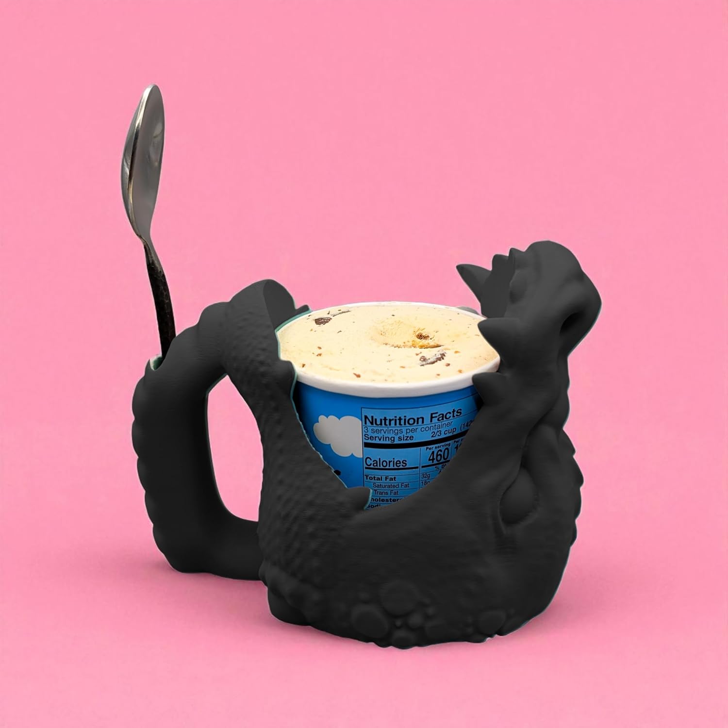 Dragon Head Ice Cream Pint Holder – Fantasy Ice Cream Cozy for Pints, Medieval Dragon Kitchen Decor, Gothic Gift for Fantasy Lovers, Novelty Ice Cream Sleeve (Obsidian Black, Fits 16oz Icecream Pints)