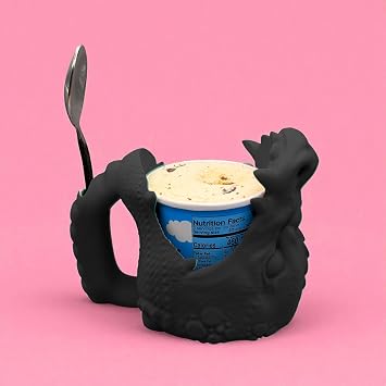 Dragon Head Ice Cream Pint Holder Fantasy Ice Cream Cozy for Pints, Medieval Dragon Kitchen Decor, Gothic Gift for Fantasy Lovers, Novelty Ice Cream Sleeve Obsidian Black, Fits 16oz Icecream Pints