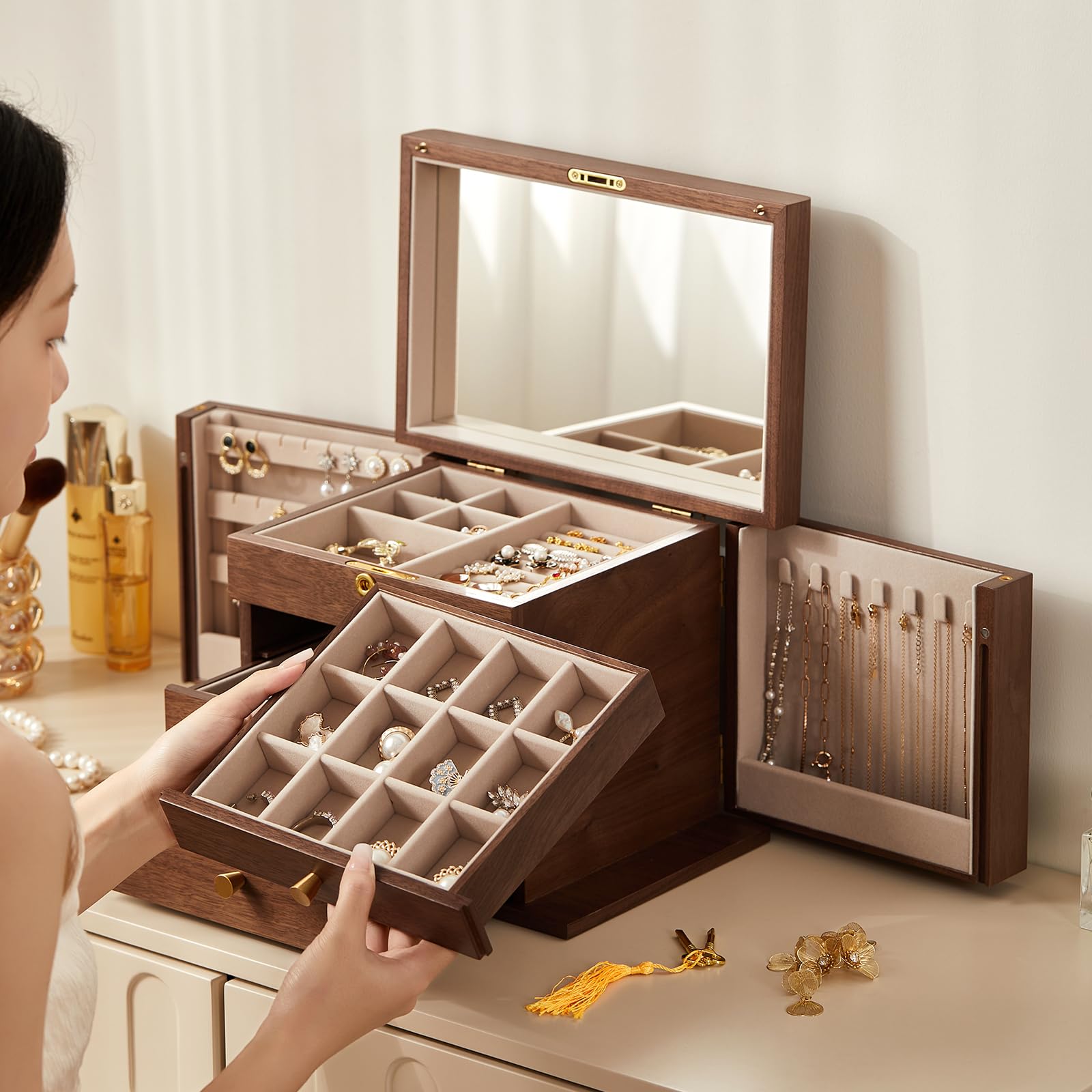 Amazon.com: CHOSIN Black Walnut Wooden Jewelry Box, 4-Layer