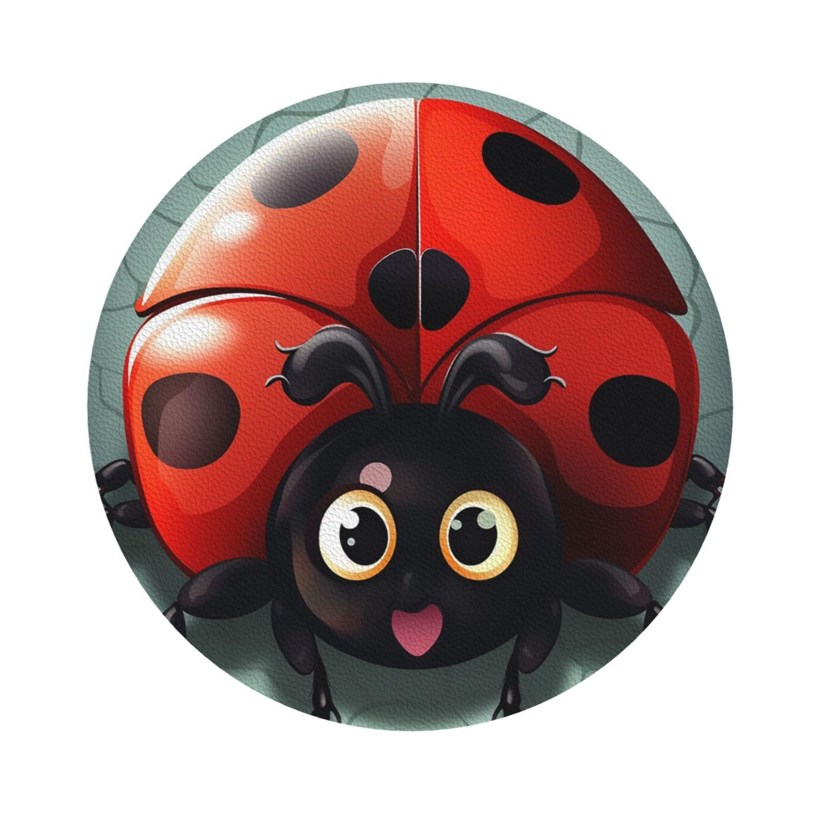 Fodpand Round Shape Cartoon Ladybug Drink Coasters Set Of 4, Heat Resistant Leather Coasters Fuuny Bar Beer Beverage Coaster For Drinks, Absorbent Cup Mat For Tabletop Protection, Housewarming Gift
