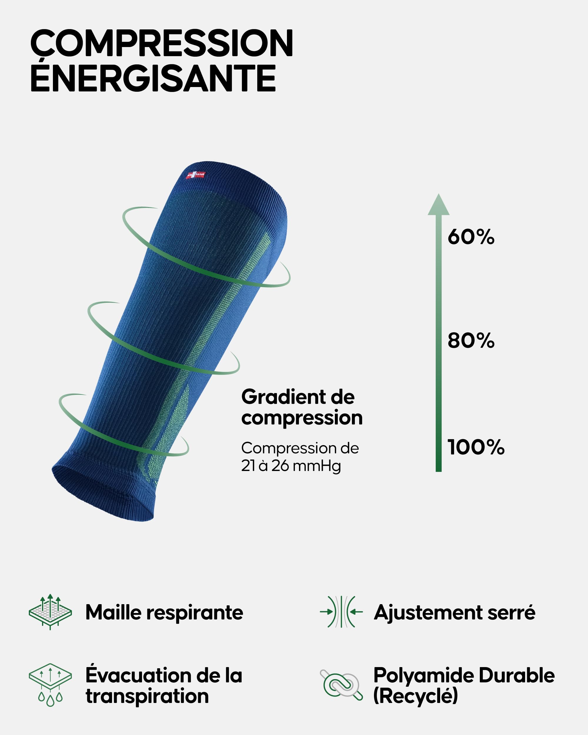 DANISH ENDURANCE Manchons de Compression pour Mollets, 21-26 mmHG, Hommes et Femmes, Unisexe, Lot de 1 ou 3, MC (1xNoir, 1xNoir/Gris, 1xBleu/Jaune), M