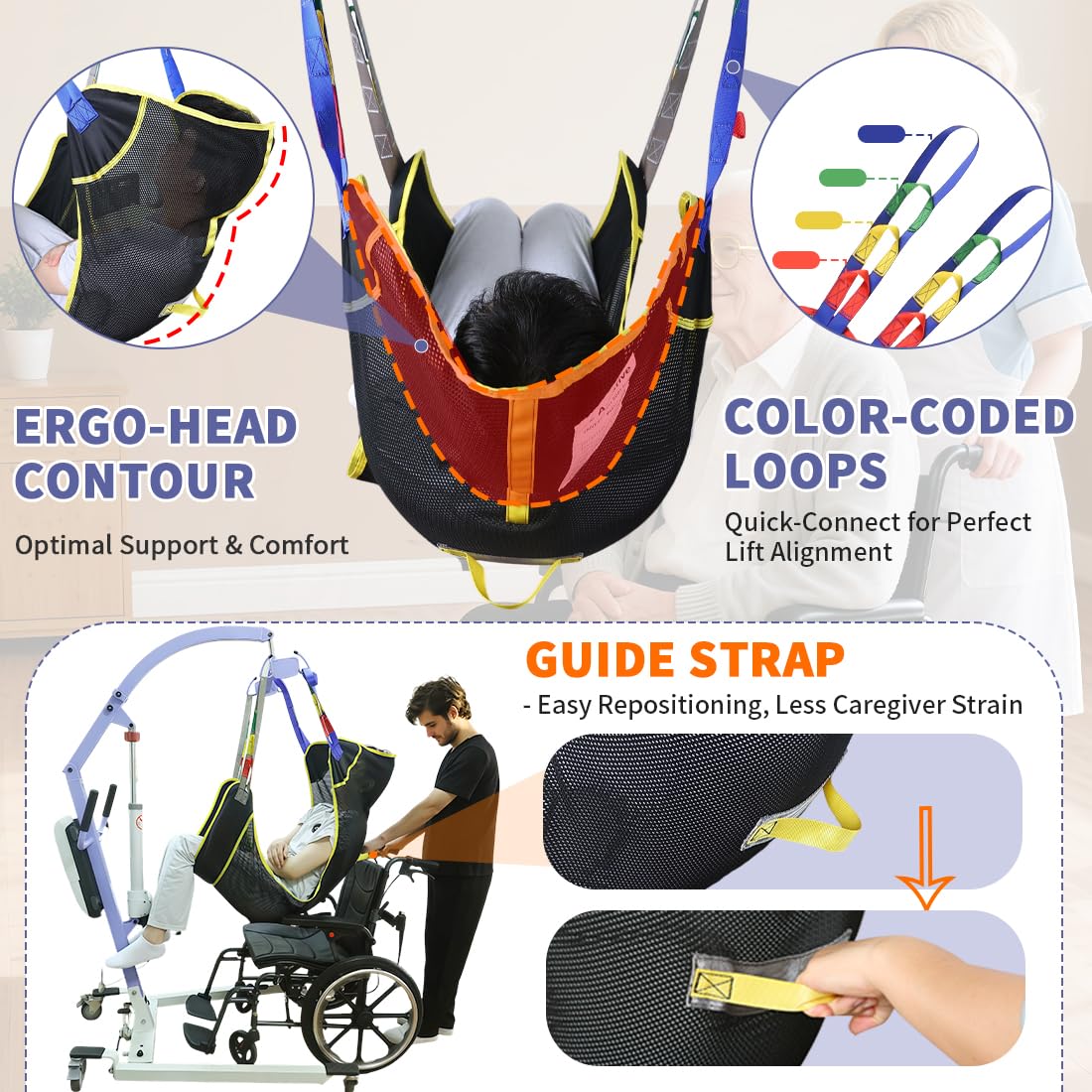 500lbs Mesh Full Body Sling for Lift - Patient Transfer Sling with Wide Pads for Elderly & Disabled,Compatible and Multi-Scene Transfer — Amazon image 7