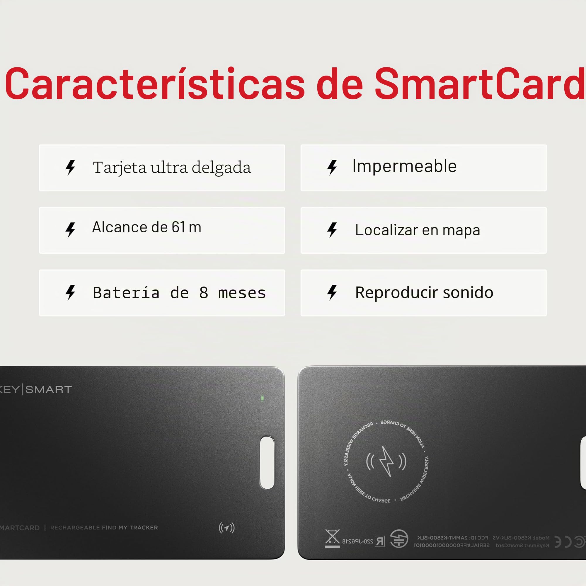 KeySmart SmartCard - Tarjeta de Seguimiento de Cartera, Compatible con Apple Find My App, buscador de artículos GPS Delgado Recargable para Etiqueta de Equipaje, Dispositivos de rastreo GPS