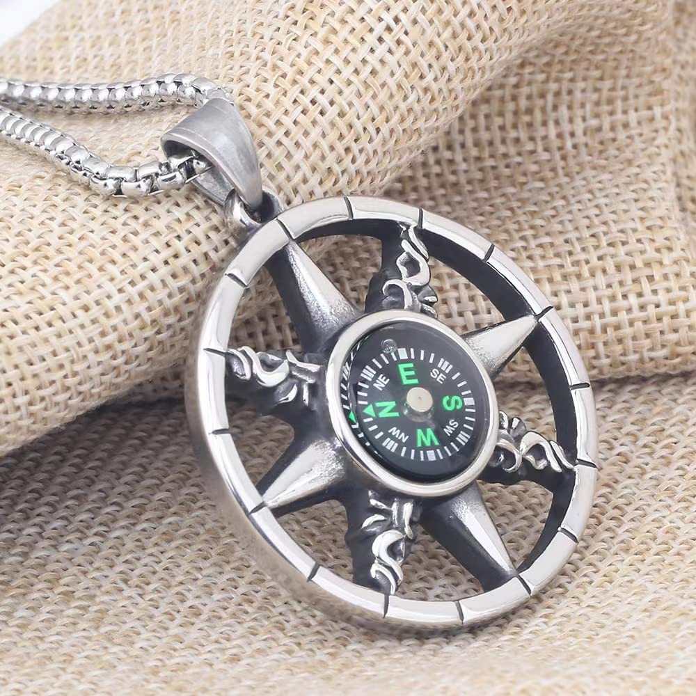 SUYGGCK Collana Necklace A Ciondolo della Bussola Marinaio Uomini da 60 Cm Donni di Gioielleria di Gioielli di Gioielli-Silver