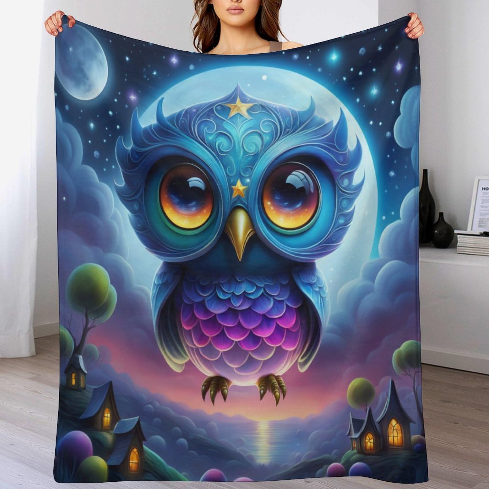 Couverture polaire hibou flannel haut de gamme plaid de lit