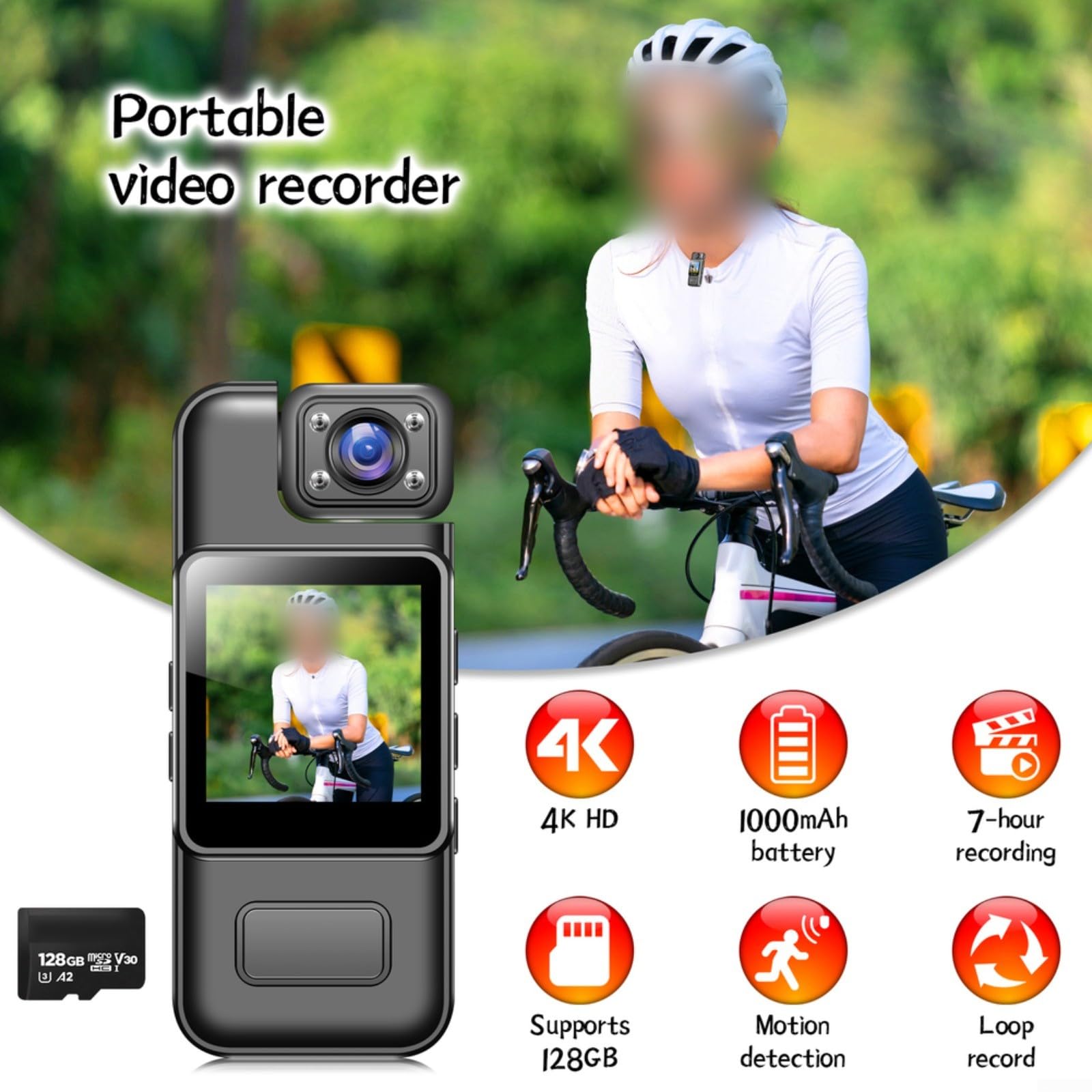 Telecamera per il corpo 4K WiFi Mini Cam portatile con obiettivo girevole a 180° Visione notturna a infrarossi Rilevazione del movimento Registrazione in loop 8 ore di durata della batteria Ricarica