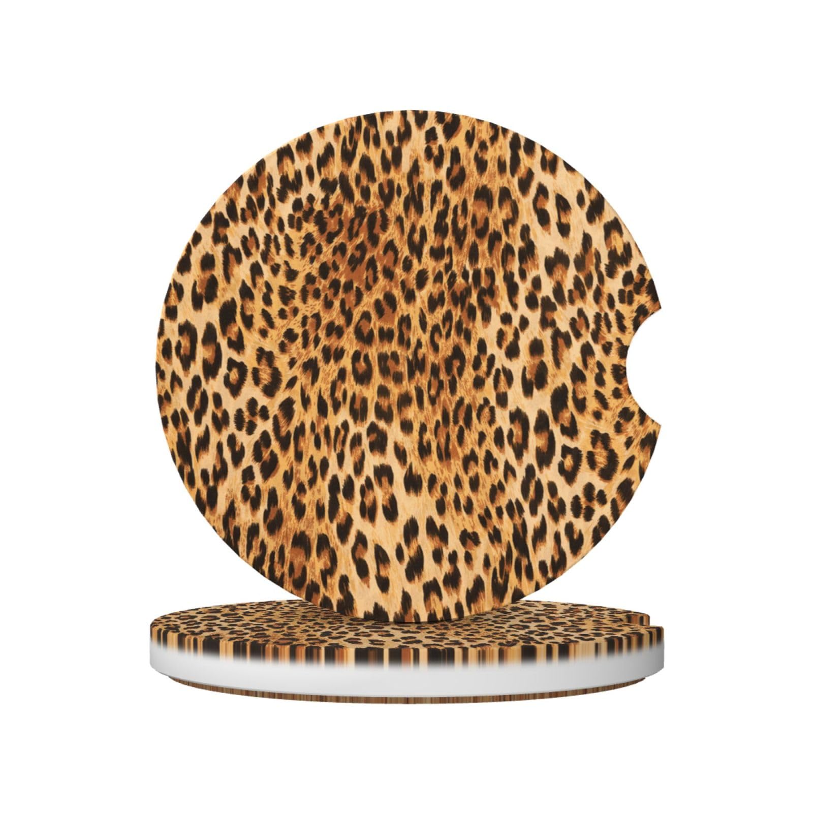 Leopard Print, Car Cup Holder Coasters 2 Pack, Absorbent Ceramic Car Coasters with Non Slip Cork Base