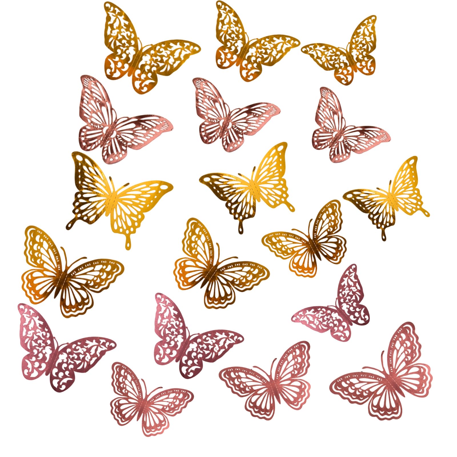 72 Pcs 3D Hollow Butterfly Wall Stickers,4 Styles 3 Sizes Gold & Rose Gold Metallic Decor,Removable Butterflies for Girls Bedroom,Wedding,Birthday,Party & Cake Decorations