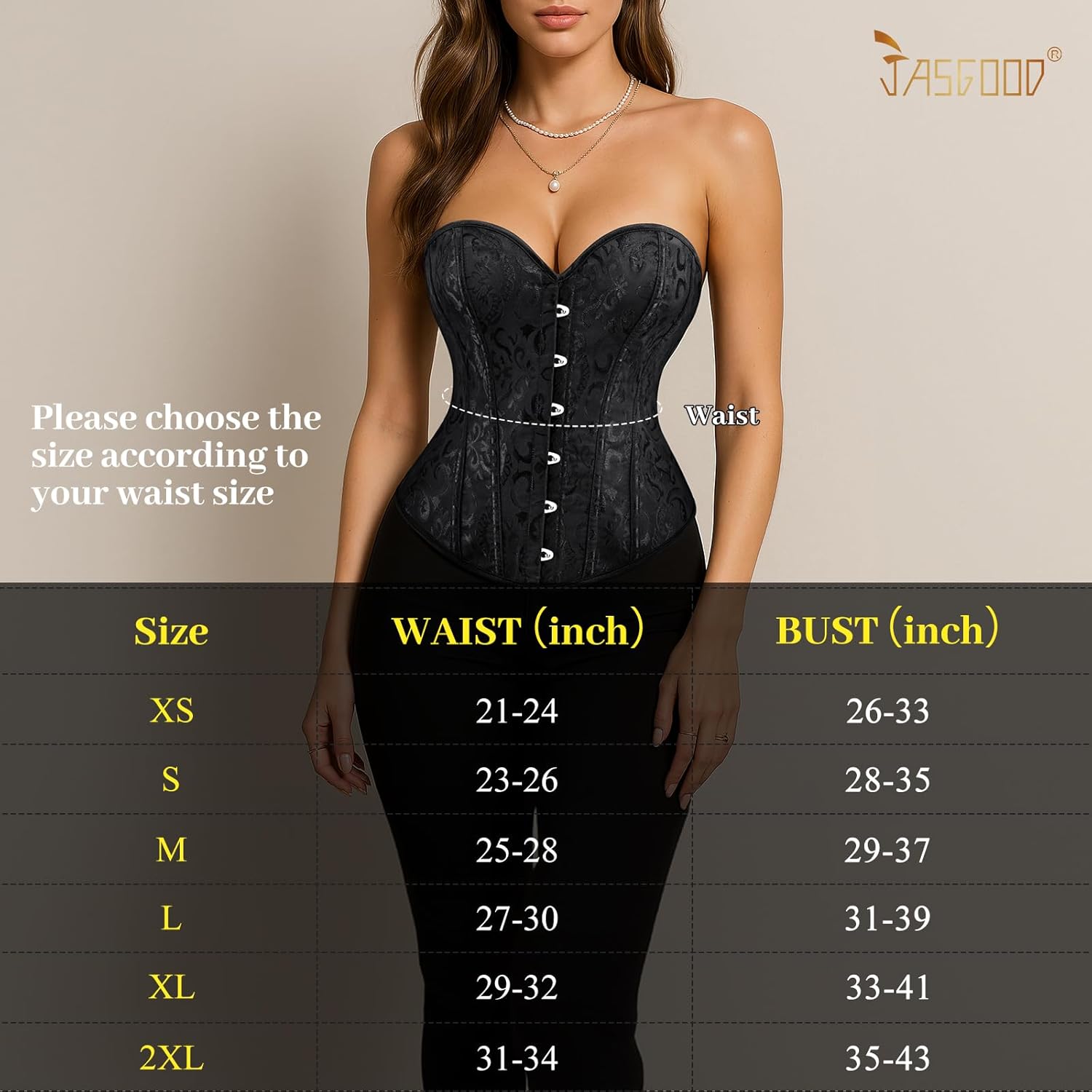 JASGOOD Corset Tops for Women Overbust Bustier - Lace up Jacquard Shapewear Lingerie Halloween Costume Corset - Image 6