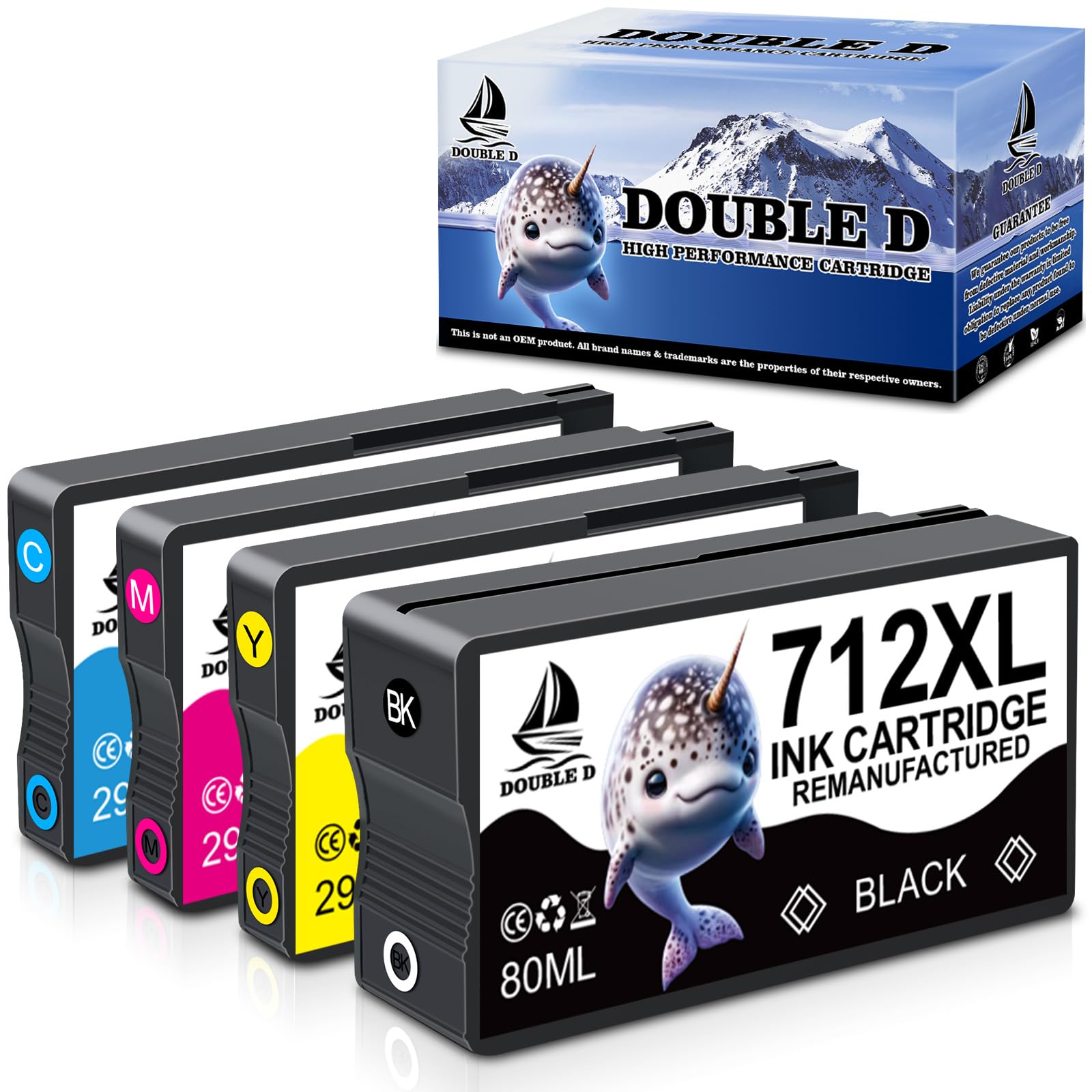 DOUBLE D 712 XL per HP 712 3ED70A 3ED71A 3ED67A 3ED68A 3ED69A Cartucce d'inchiostro Compatibile con HP DesignJet T650 T630 T230 T250 T210 (1BK/1C/1M/1Y,4 Pack)