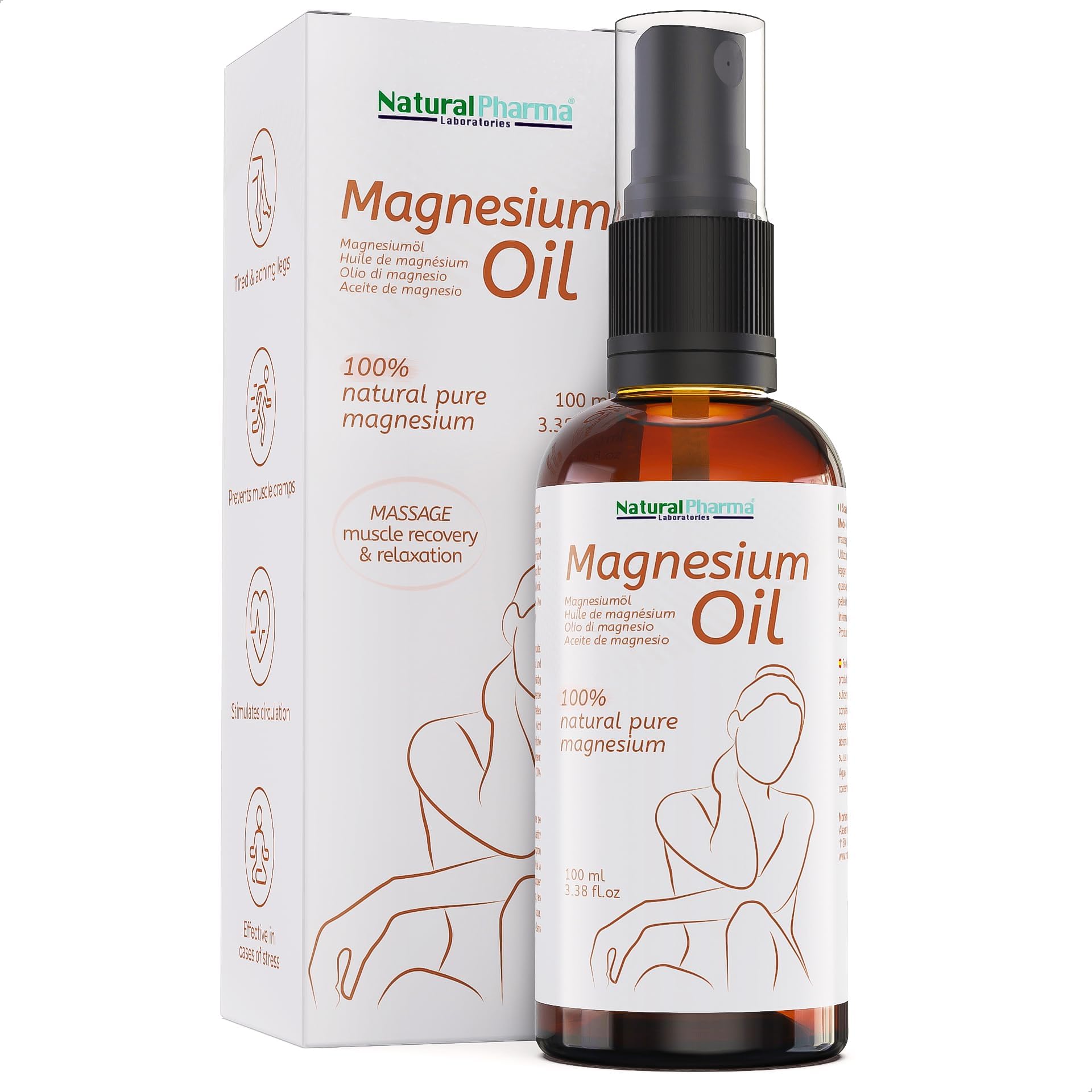 Pure Magnesium Oil Spray 100 ml. Skin Care. Magnesium Chloride for Muscle Recovery and Relaxation. Muscle Cramps and Contractures. Rapid Absorption.