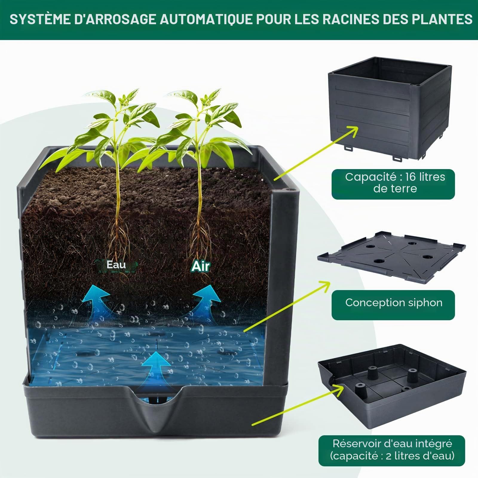 MYMULIKE Obélisque avec jardinière, Lot de 2 tuteur pour Plantes d'intérieur, avec jardinière Beau Support de Plantes en métal, Cadeau Jardinière surélevée en Plastique Noir