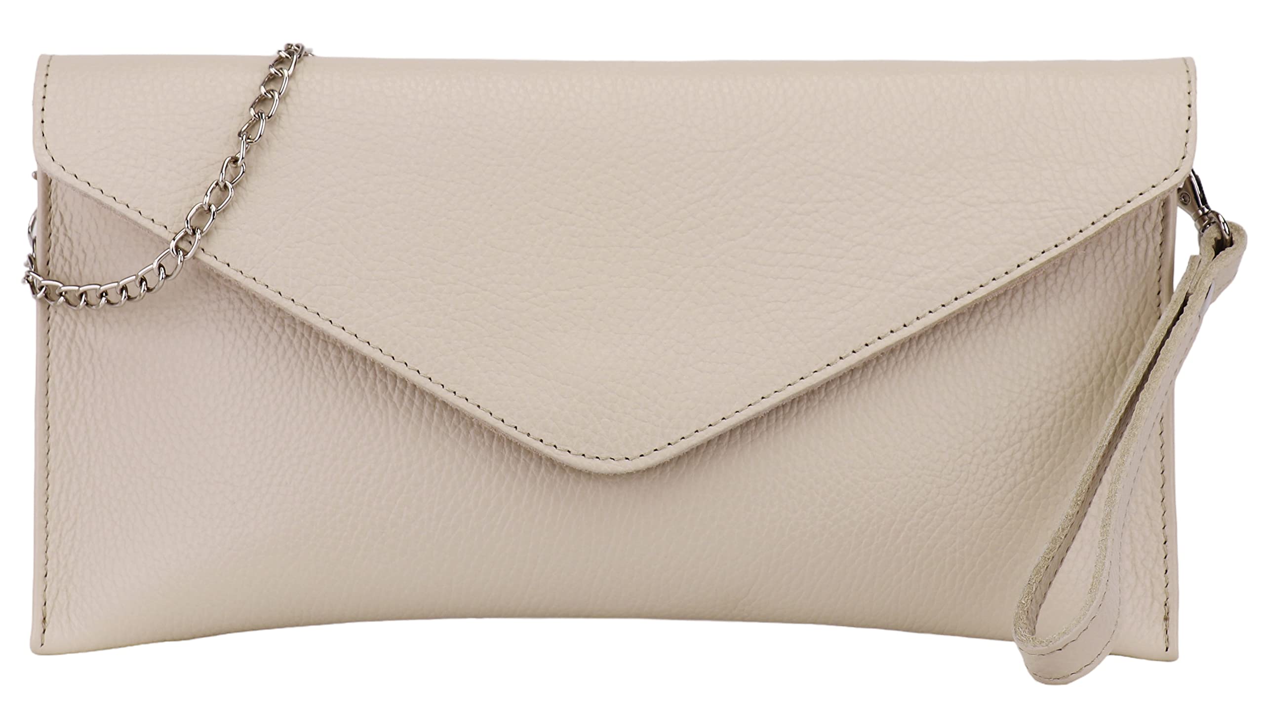 SH Leder Echtleder Clutch Umhängetasche kleine Tasche elegant Abendtasche in genarbt Rindleder mit Tragkette 31,5x16,5cm Saya G369
