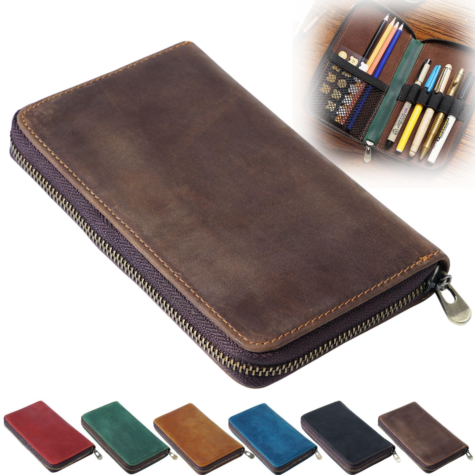 Amazon.co.jp: ペンケース レザー 大容量 筆箱 大人 万年筆 ケース 革