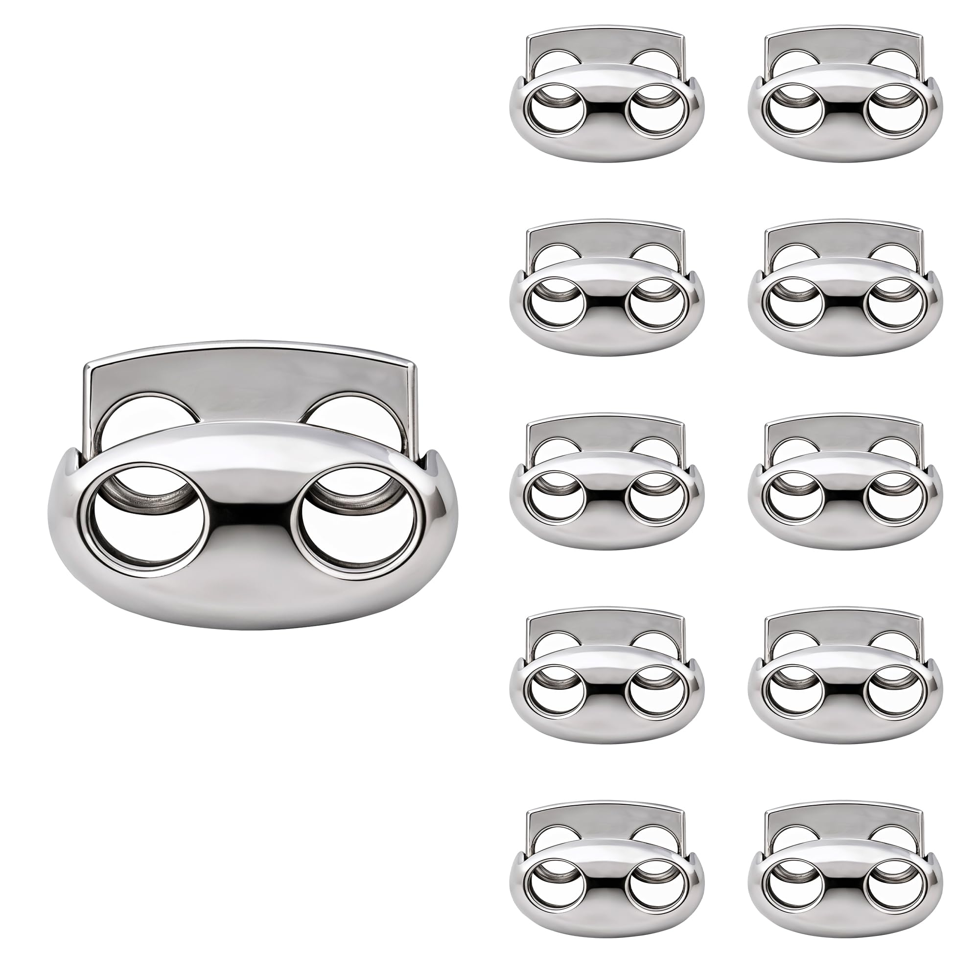 Trimming Shop Metal Double Hole Cord Stopper Toggle, Spring Loaded Drawstring Lock Fastener for Hoodies, Jackets & Bags - Heavy Duty Twin Hole Cord Adjuster