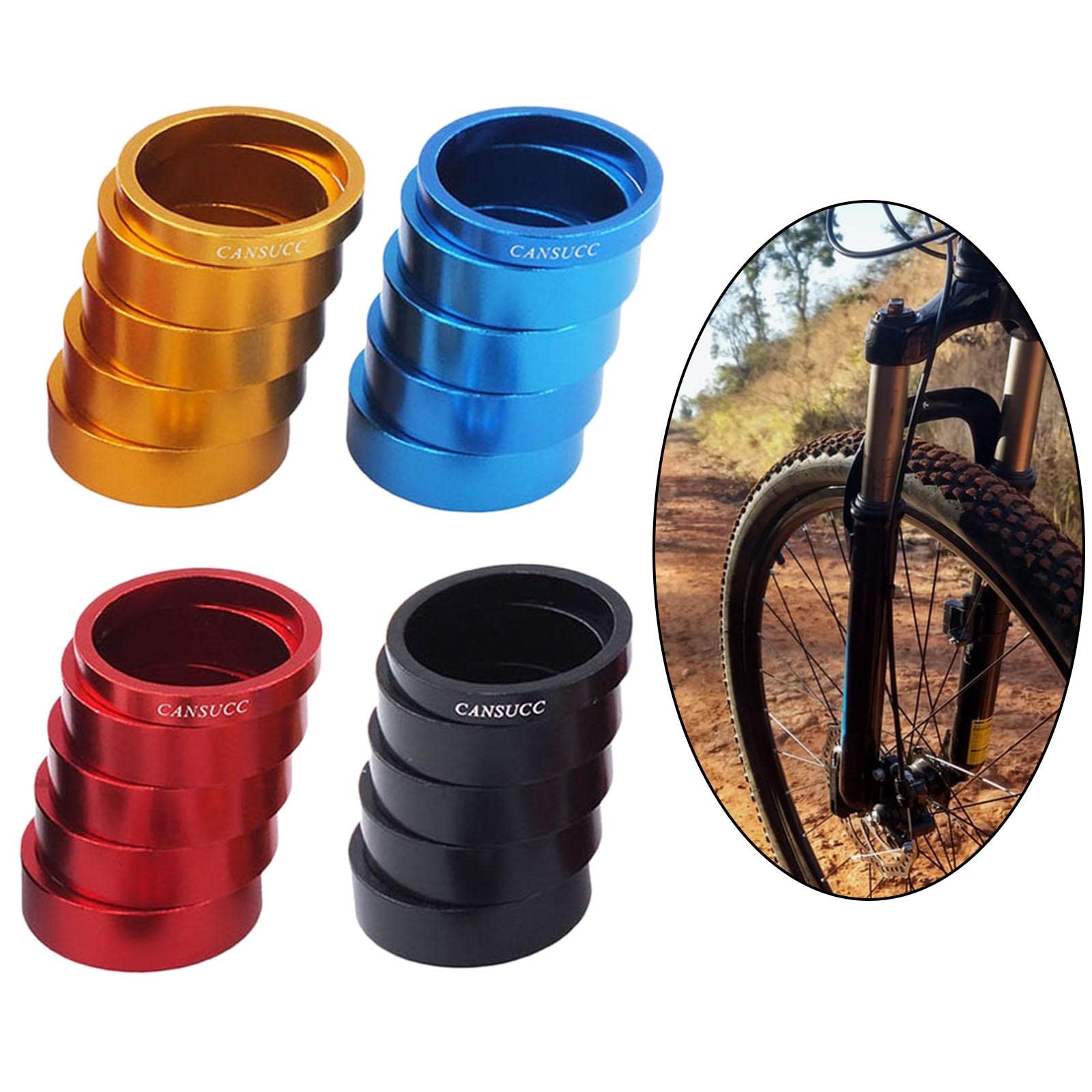 Calandis 6Pcs Aluminium Alloy Stem Washer Spacer Bike Headset Fork 2/3/5/10mm Black-image-12