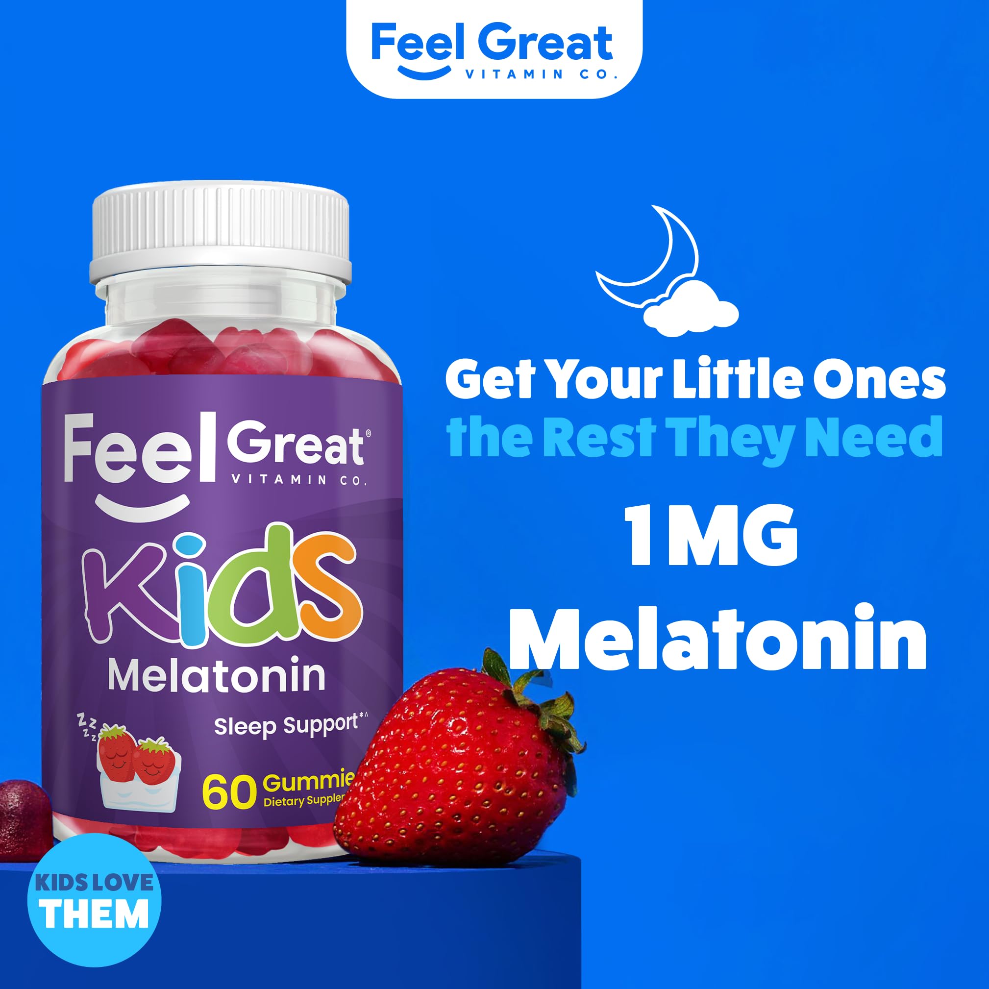Feel Great Kids Melatonin Gummies, 1mg, Strawberry, Vegan, 60-Day — Amazon image 2