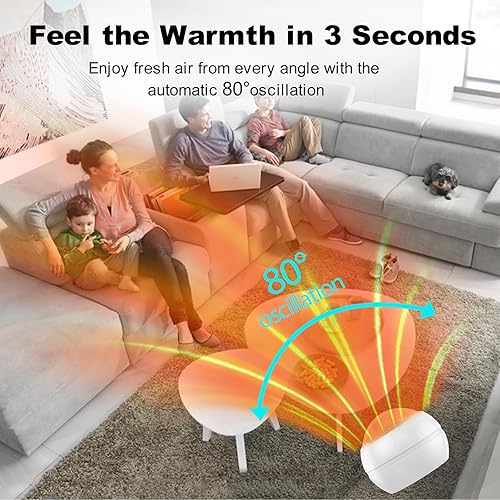 Miniatura 4 de Ventilador de torre sin aspas para dormitorio, calentador de espacio de 22 pulgadas y 1400 W y ventilador de enfriador de 40 W con control remoto,