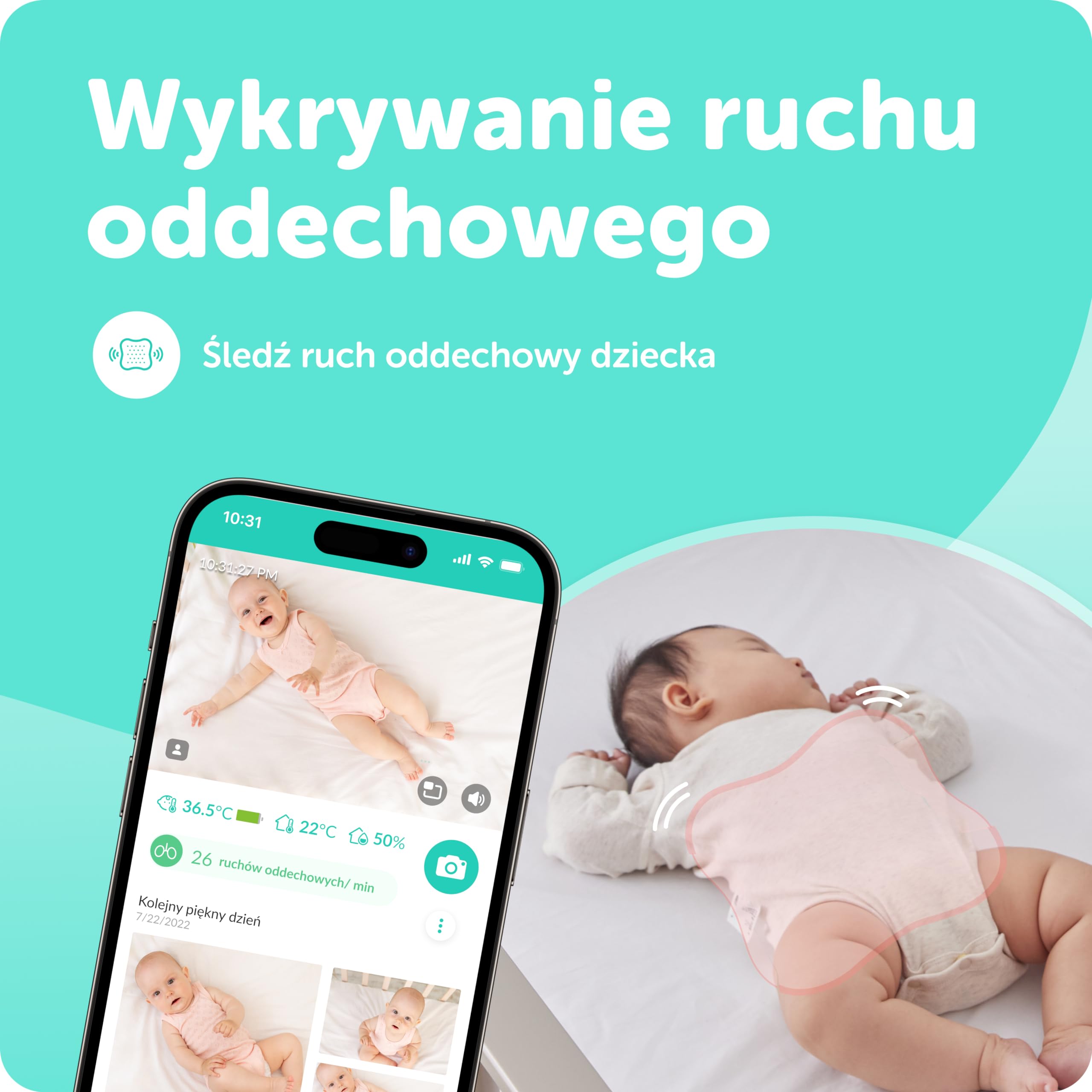 Podkładka czujnika snu CuboAi - śledzenie i wykrywanie ruchu dziecka w czasie rzeczywistym z aktywnymi alertami bezpieczeństwa dziecka AI, bez kontaktu | Musi być sparowana z monitorem dziecka CuboAi