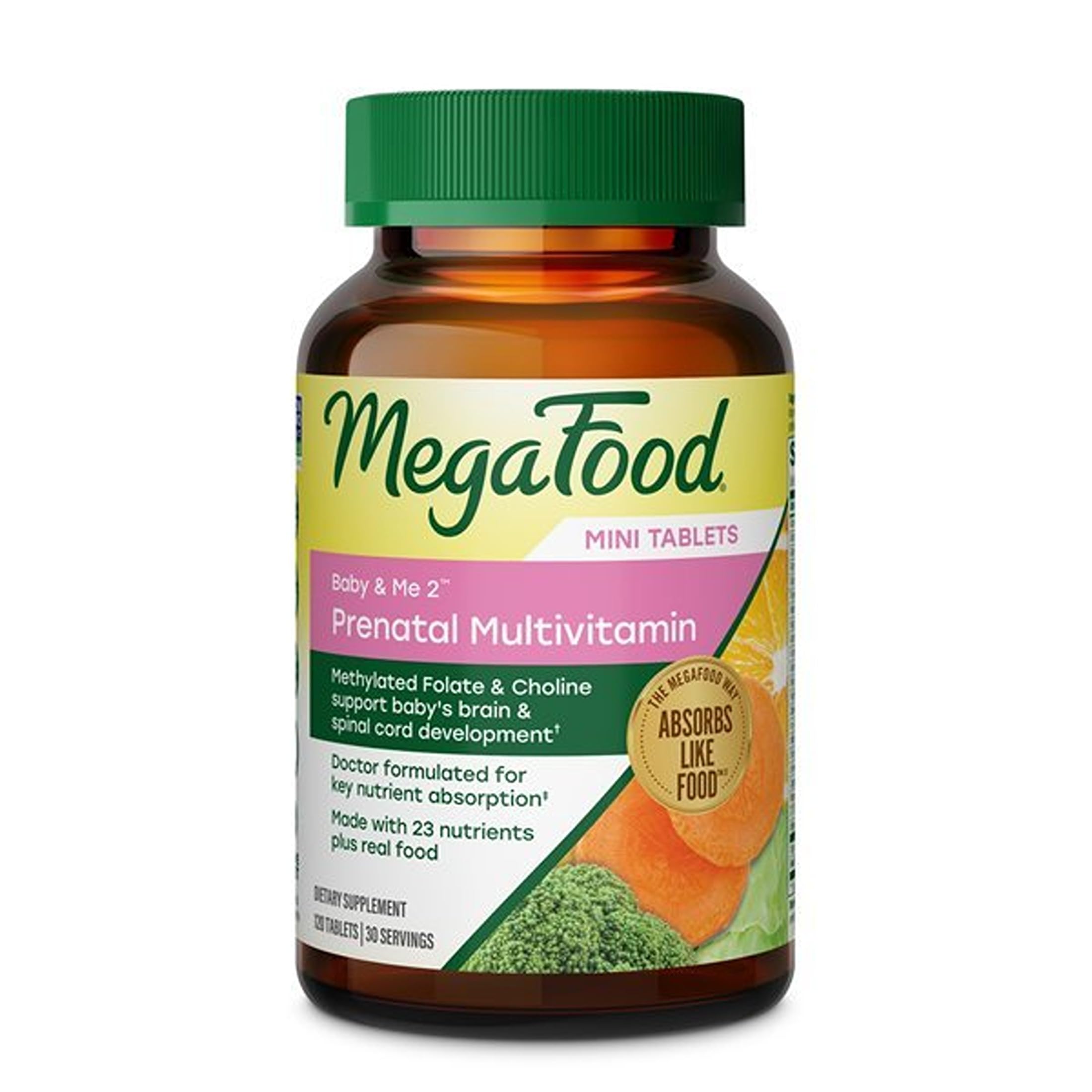 MegaFood Baby & Me 2 Prenatal Vitamins, Doctor Formulated, 120 Mini Tablets 120 Count (Pack of 1)