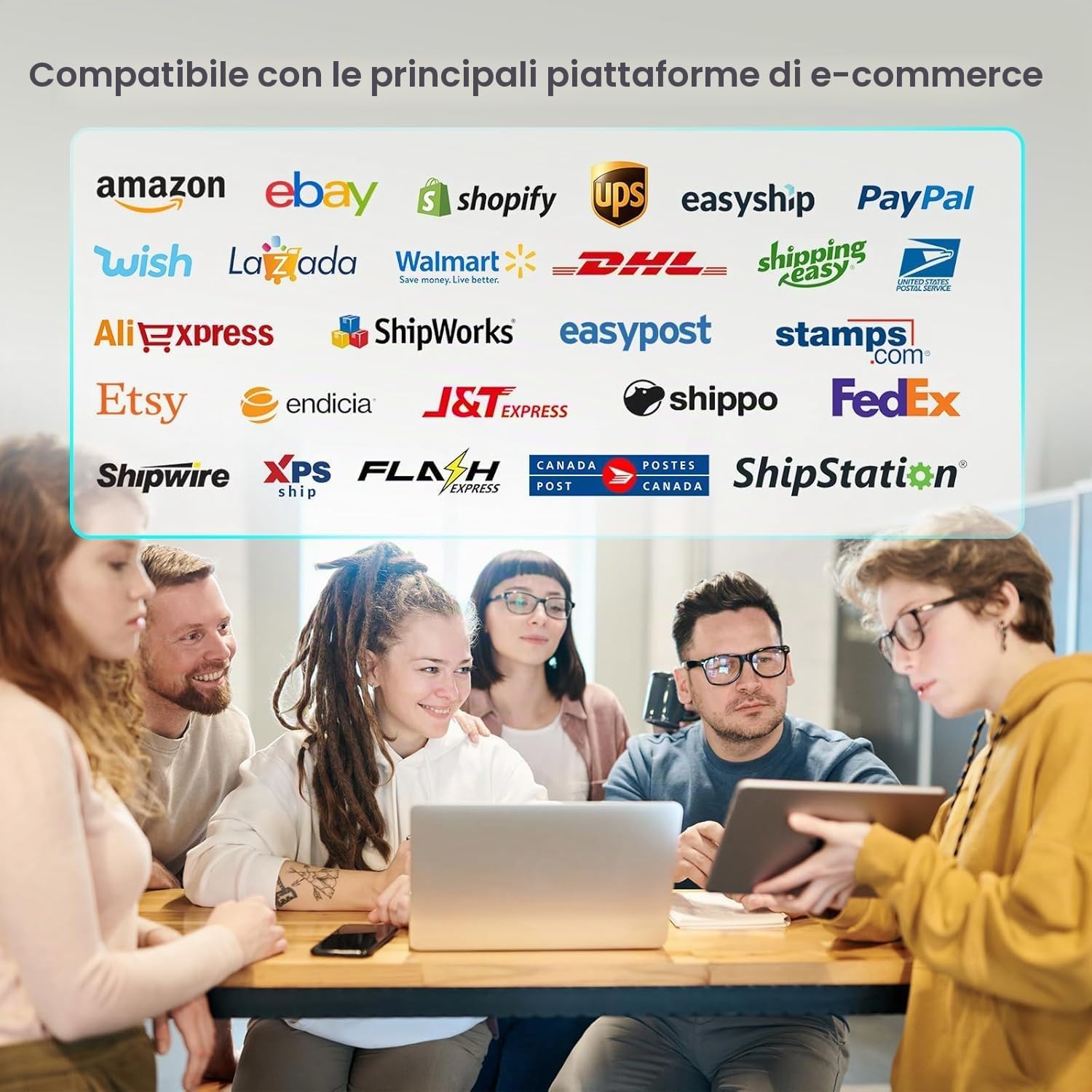 vretti Stampante Etichette Termica Professionale con WiFi e USB, Senza Cartuccia, Risparmio 70%, Testina 3X Durata 99.99% Scansione Riuscita, Compatibile con Amazon, DHL