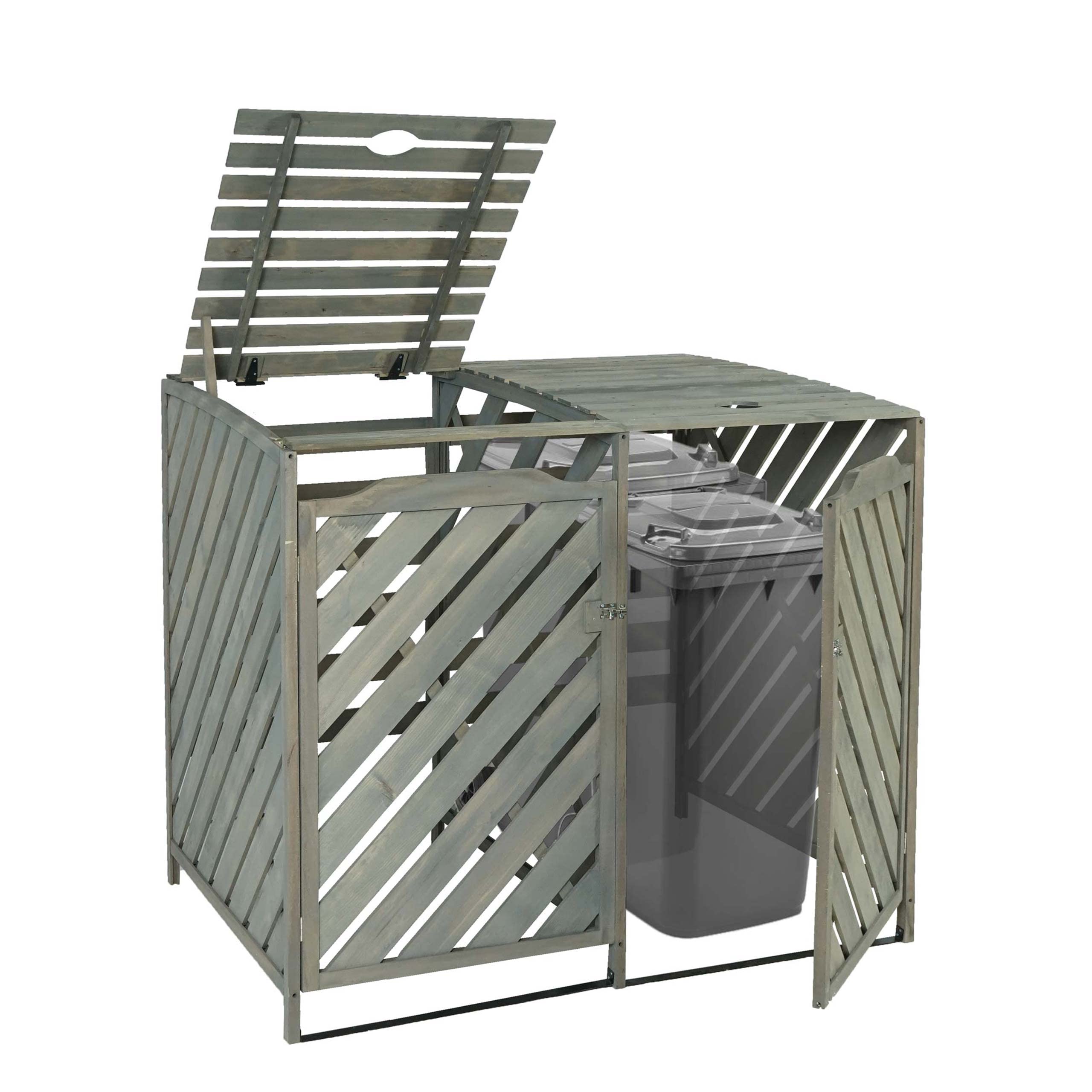 Mendler XL 2er-/4er-Mülltonnenverkleidung HWC-J44 121x133x98cm Holz - grau | Mülltonnenbox, erweiterbar MVG-zertifziert
