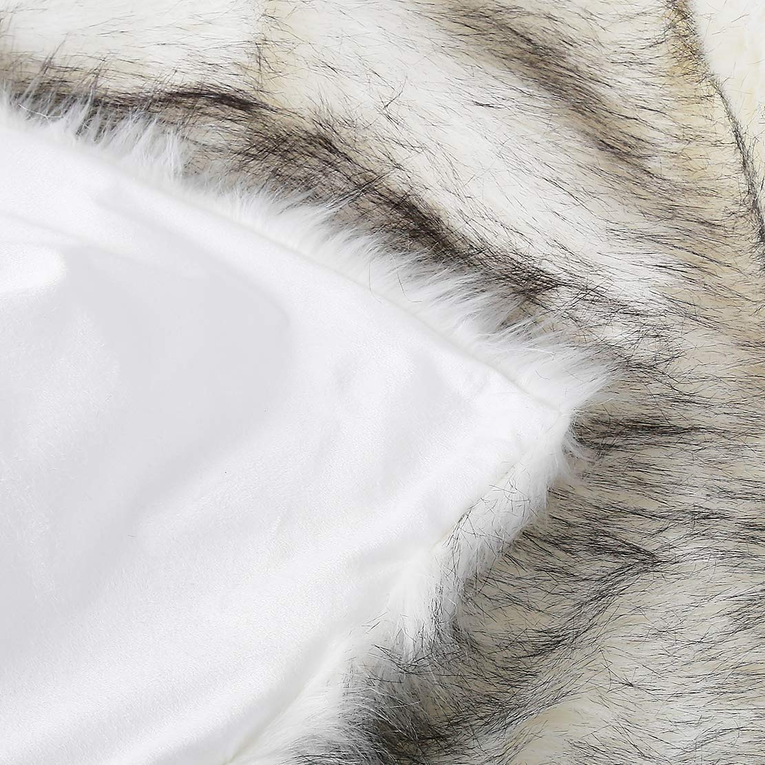 Luxe Witte Faux Bont Gooi Deken, Ultra Zacht met Lange Stapel & Zwart Geborsteld TipsShaggy & Pluizige Gooi Rug, Pluche Fuzzy Deken voor Bed Bank Stoel Home Accent, 130x180cm