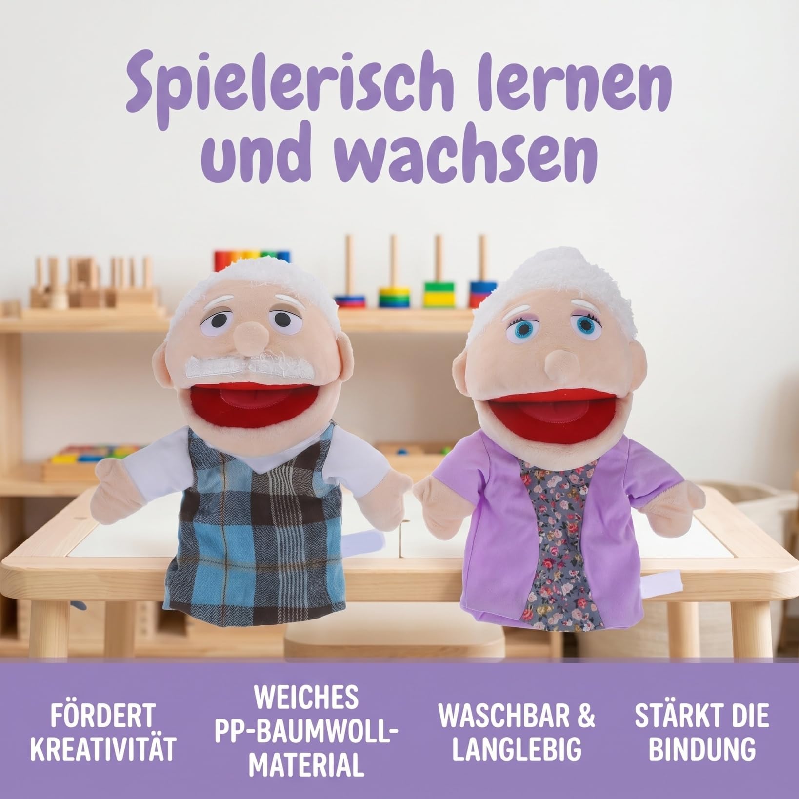 Toyvian Muñeca de mano de 2 personajes, narración de historias, juguete marionetas de dedo con historia de muñecas, juguete para abuela y abuelo, ropa de bebé para niños, guantes de algodón pp, manual