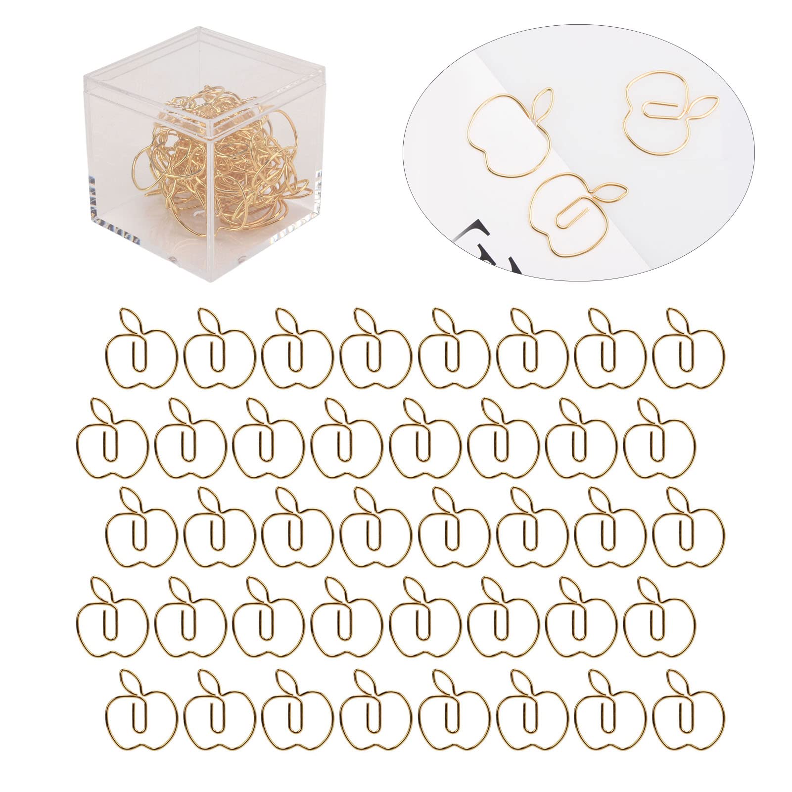 Niedliche Büroklammern, Büroklammern, 40 Stück Büroklammern, goldene Apfelform, Kreativität, Persönlichkeit, große Büroklammer for das Basteln im Home-Office, Dokumentenorganisation