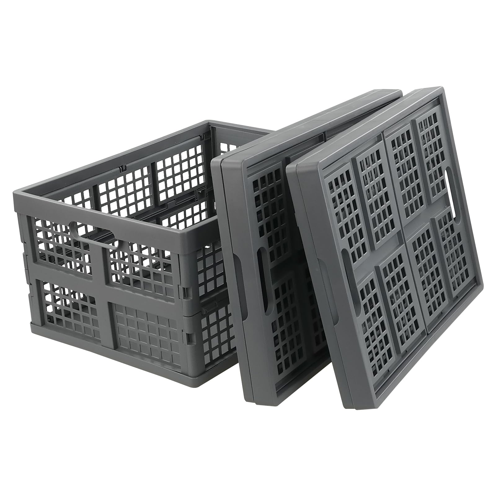 Nesmilers 32 Liter Plastic Foldable Crates, Collapsible Storage Crate Set of 3