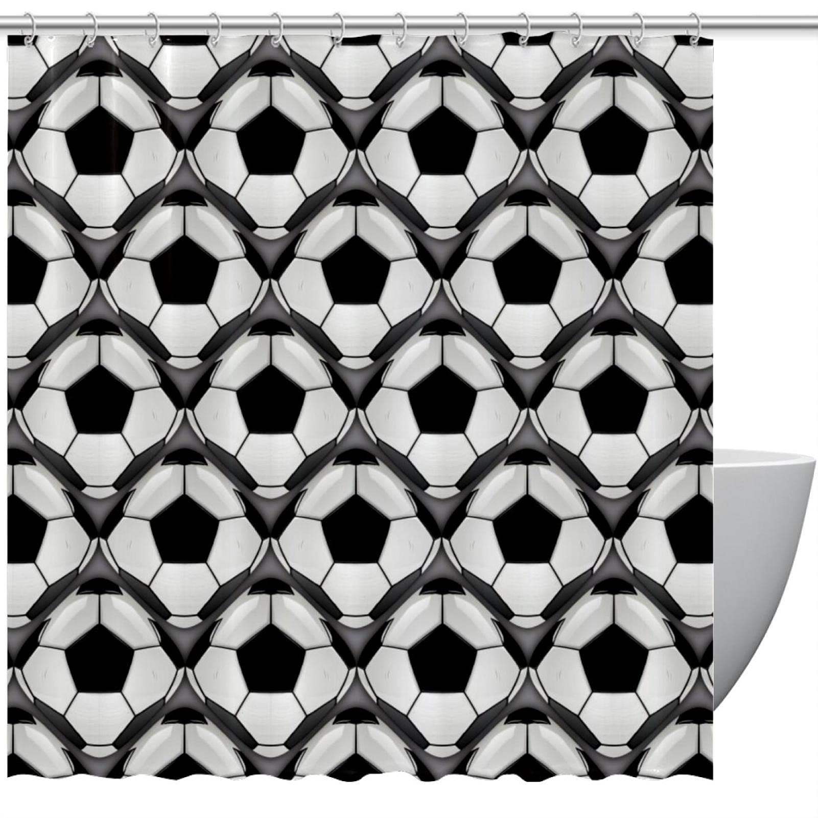 Rideau de douche football pour salle de bain enfant 183 cm avec crochets inclus