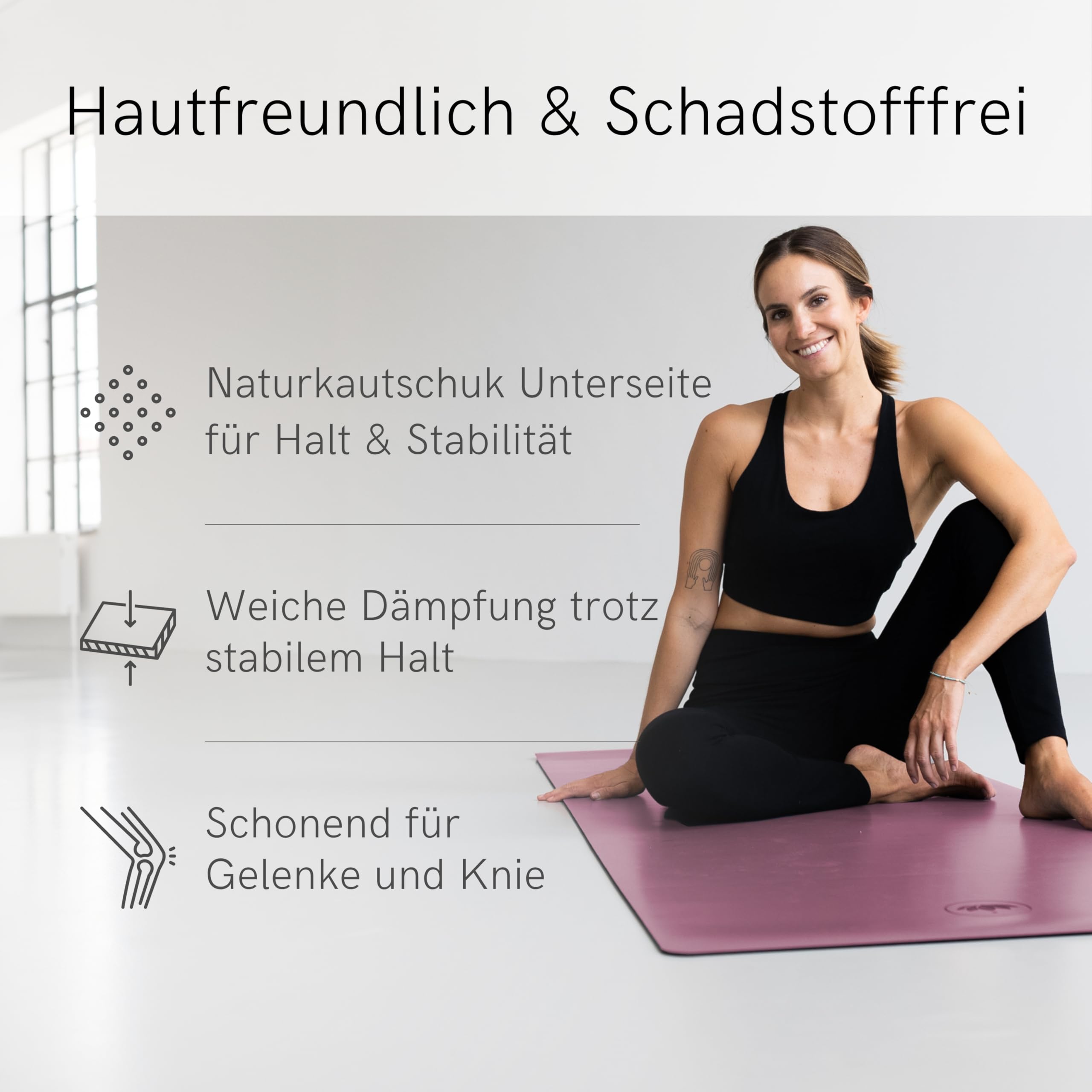 LOTUSCRAFTS® Yogamatte rutschfest, aus Naturkautschuk, universell einsetzbar als Yoga Matte, Sportmatte, Gymnastikmatte, Fitnessmatte, Yoga Mat, Matte Sport, Trainingsmatte