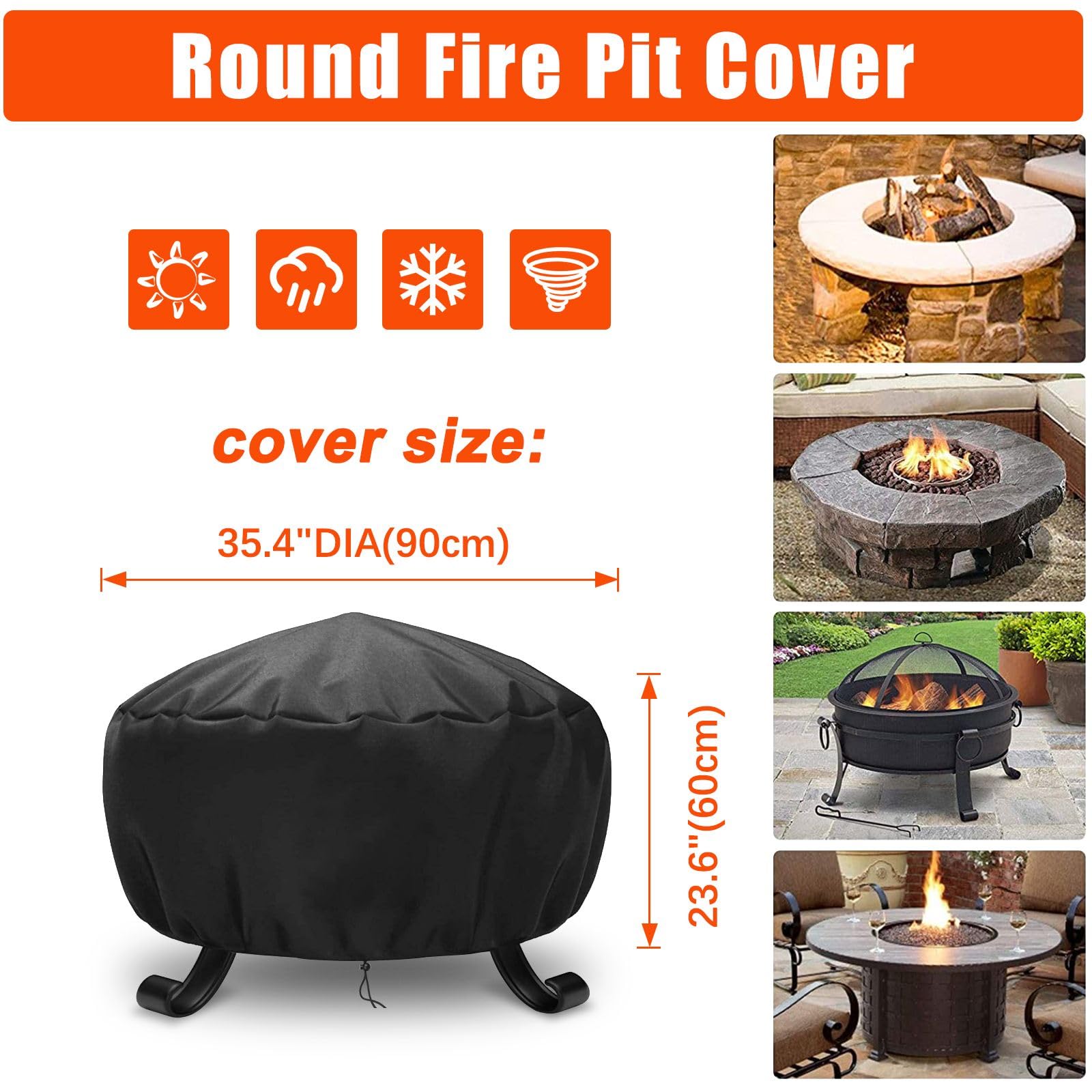 Copertura Impermeabile per Braciere Rotondo 90x60cm, Upgraded 420D Oxford Grande Copertura per Pozzo del Fuoco da Giardino Copri Barbecue Telo Protettivo BBQ Impermeabile, Nero