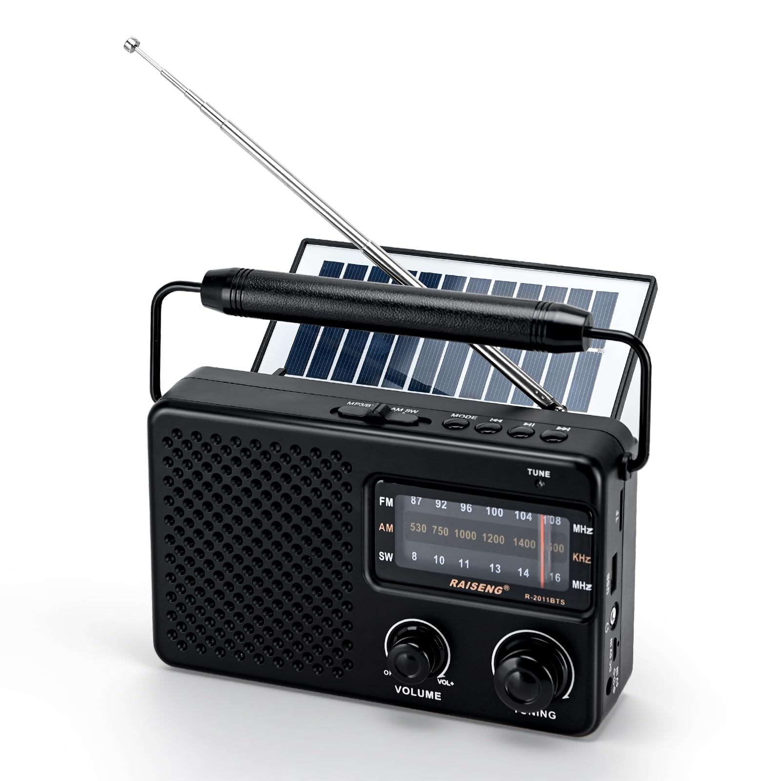 Radio portátil con Bluetooth y energía Solar - Radio Recargable FM/Am/SW, Reproducción USB/TF, Sonido Hi-Fi, Tamaño de Bolsillo para el Aire Libre, Viajes, Uso doméstico (Negro)