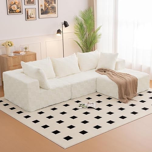 Miniatura 19 de Sofá Seccional Modular en Forma de L de 108", Sofá Seccional Modular sin Estructura Rígida con Otomana Móvil, Sofás de Pana Nube para Sala de Estar,