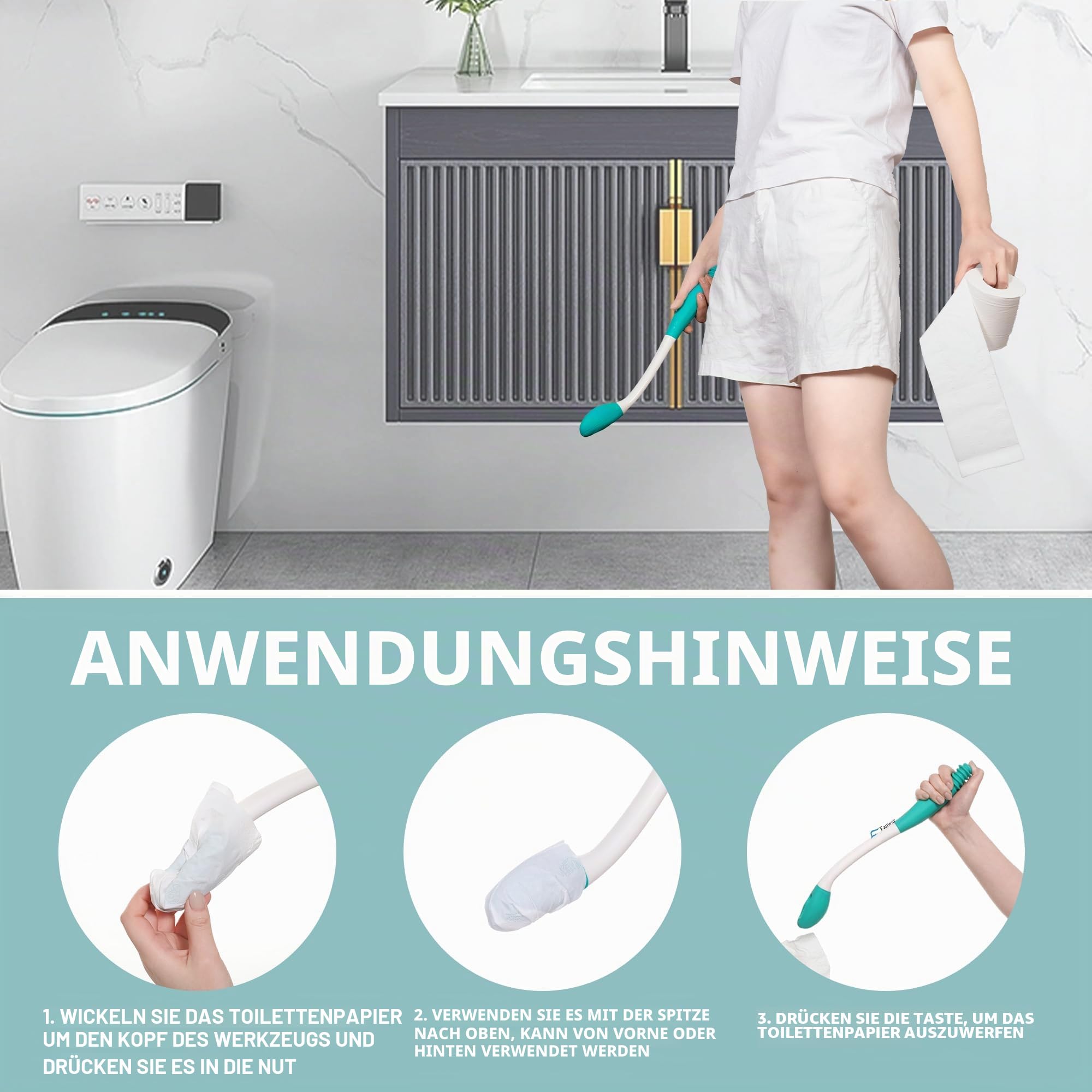 2 Stück Abwischhilfe für Po - Toilettenhilfe zum Abwischen des Gesäßes, WC-Hilfsmittel für Senioren, 38cm Lange Reichweite Comfort Wipe