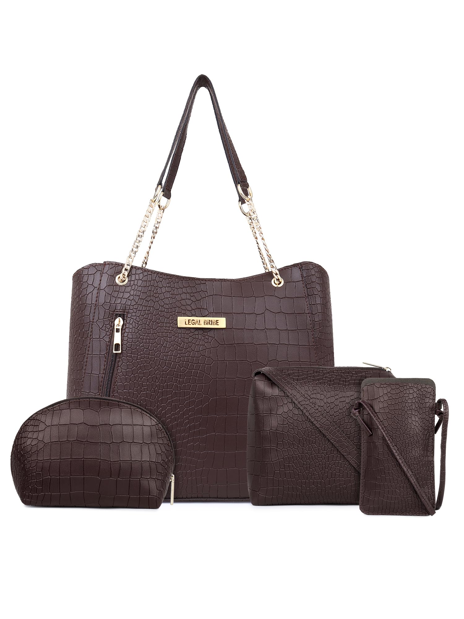LEGAL BRIBE Womens Crock Shoulder Bag Combo of 4 (Brown) (B0CQP3ZLGZ) Amazon Price History, Amazon Price Tracker