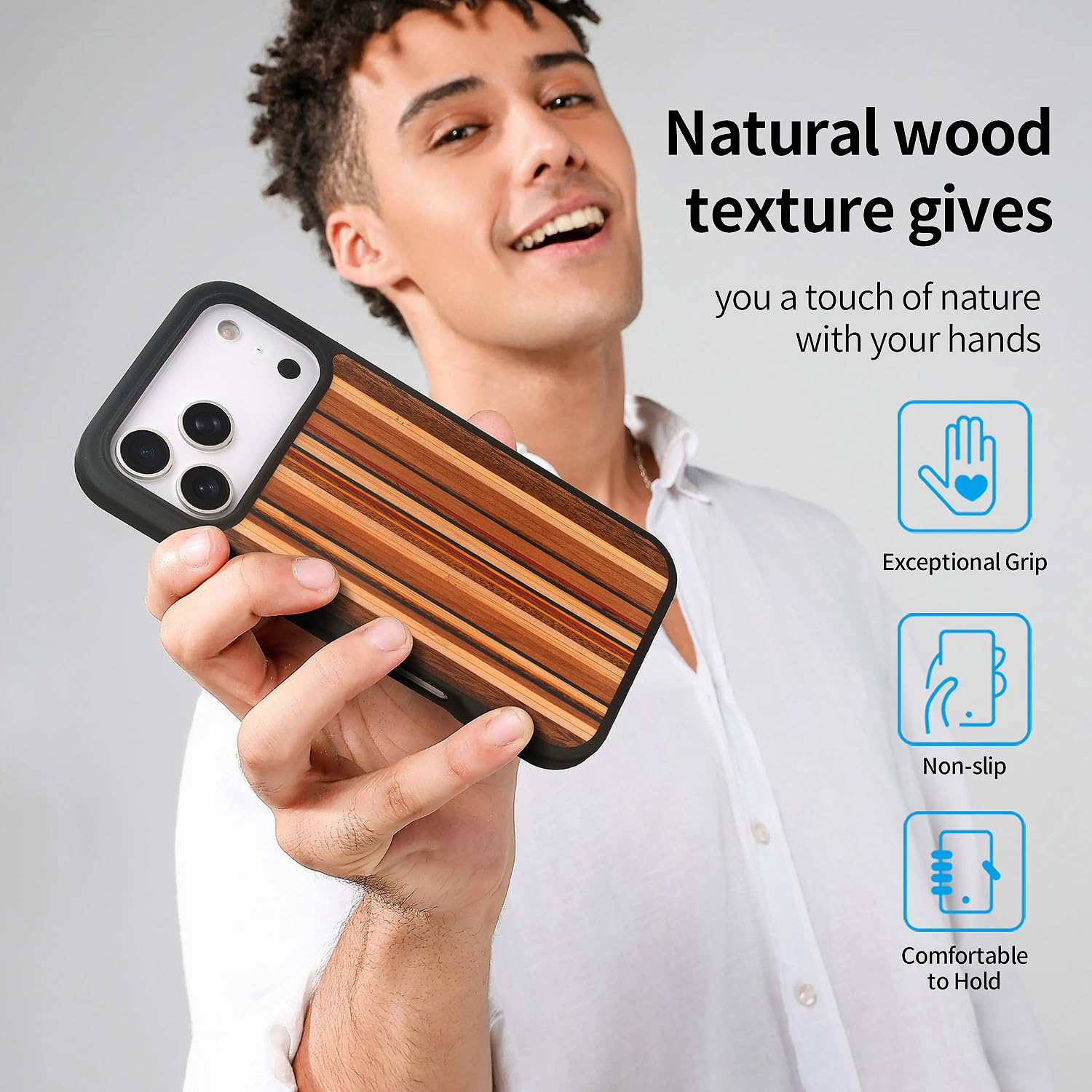 Étui magnétique en bois pour iPhone 17 Pro. Coque de protection antichoc unique et chic. Compatible avec le chargement magnétique MagSafe. (Couleur bois, iPhone 17 Pro (6,3")