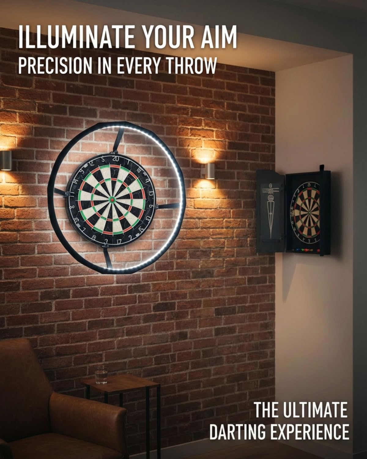 Eclairage Cible Flechette LED 360°, Éclairage Ultra‑Brillant et sans Ombre, Fixation Simple par Clips, Installation Rapide, Lumiere Cible Flechette Parfait pour Salles de Jeux et Clubs